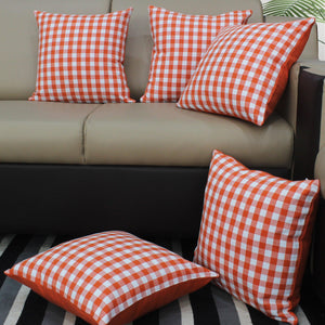 Cotton Gingham Check Orange Cushion Covers Pack Of 5 freeshipping - Airwill