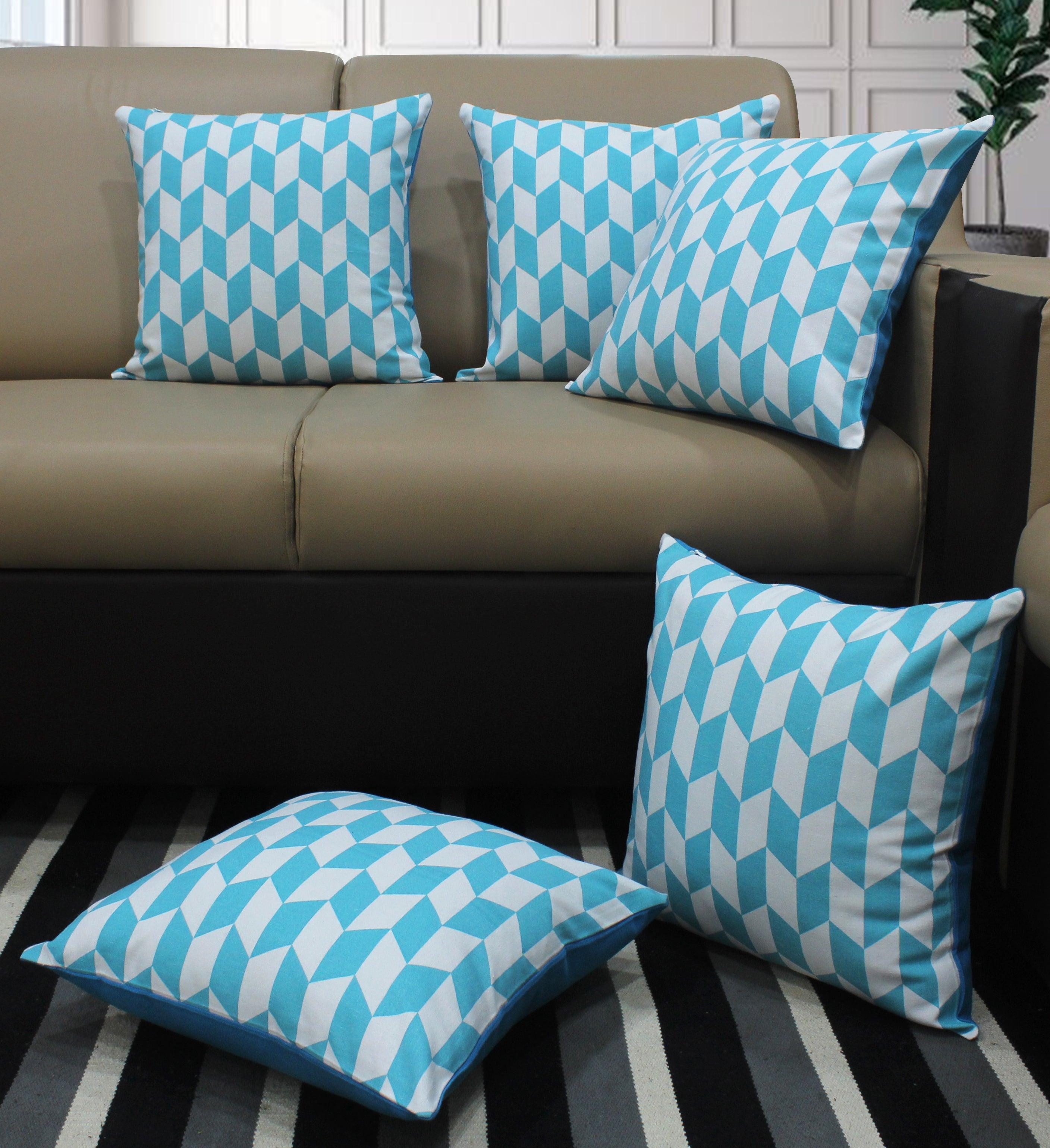 Cotton Classic Diamond Sky Blue Cushion Covers