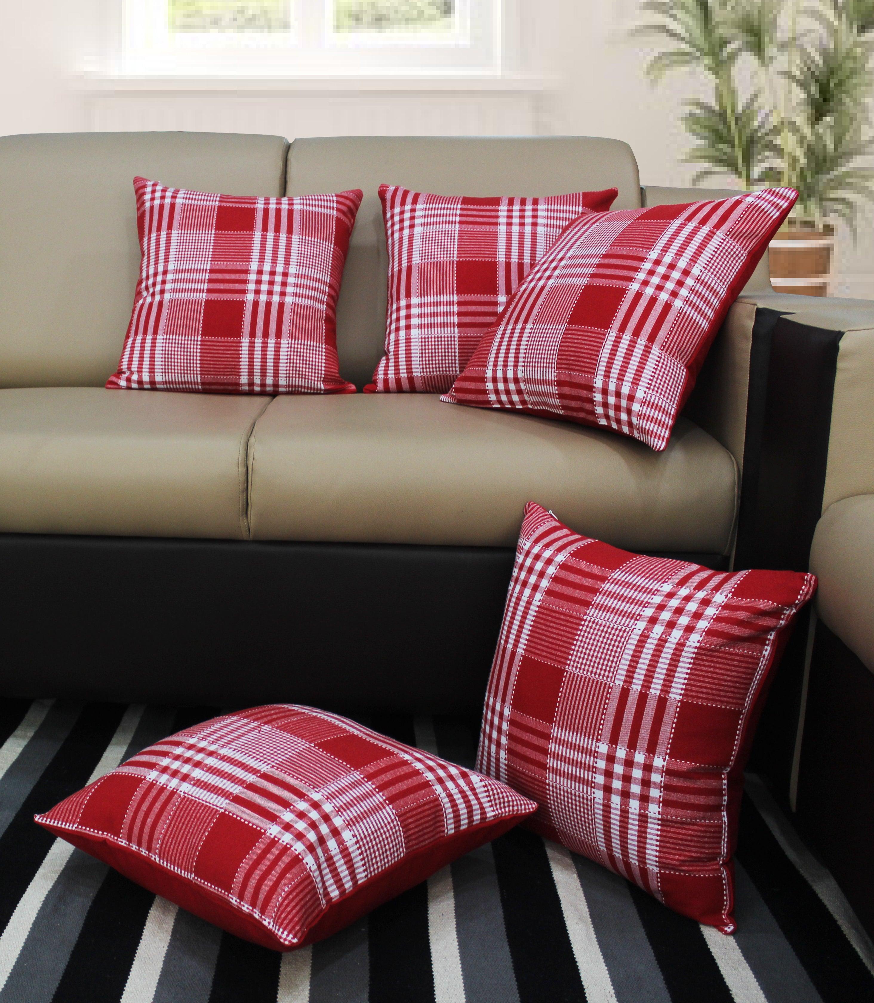 Cotton Track Dobby Red Cushion Covers