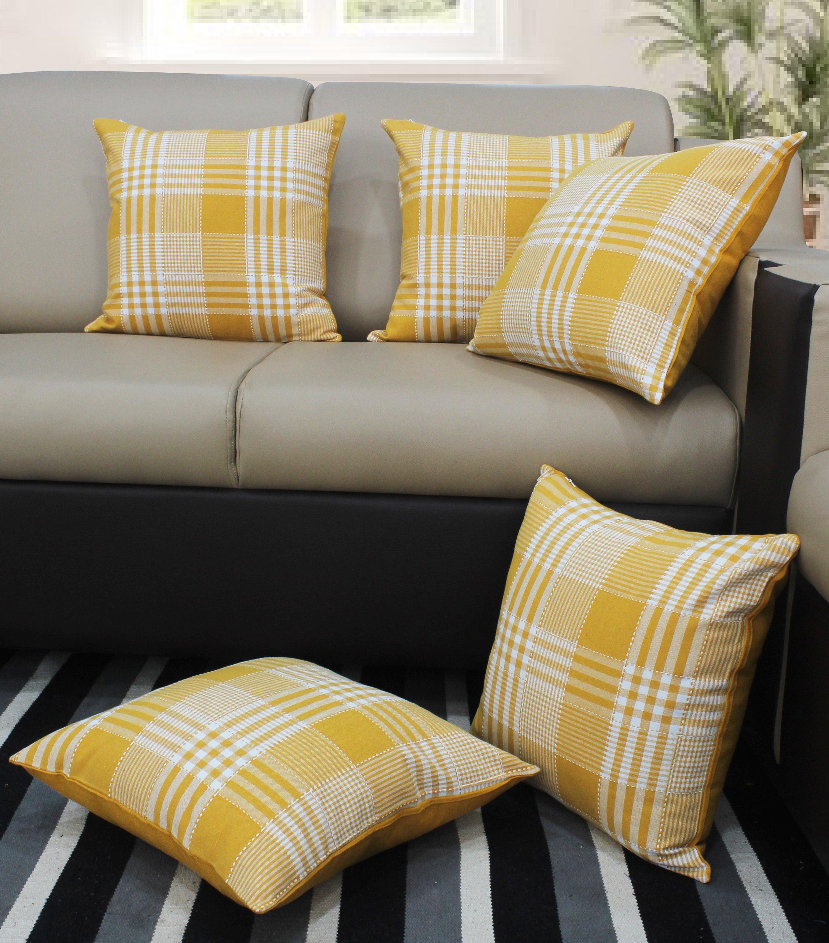 Cotton Track Dobby Yellow Cushion Covers