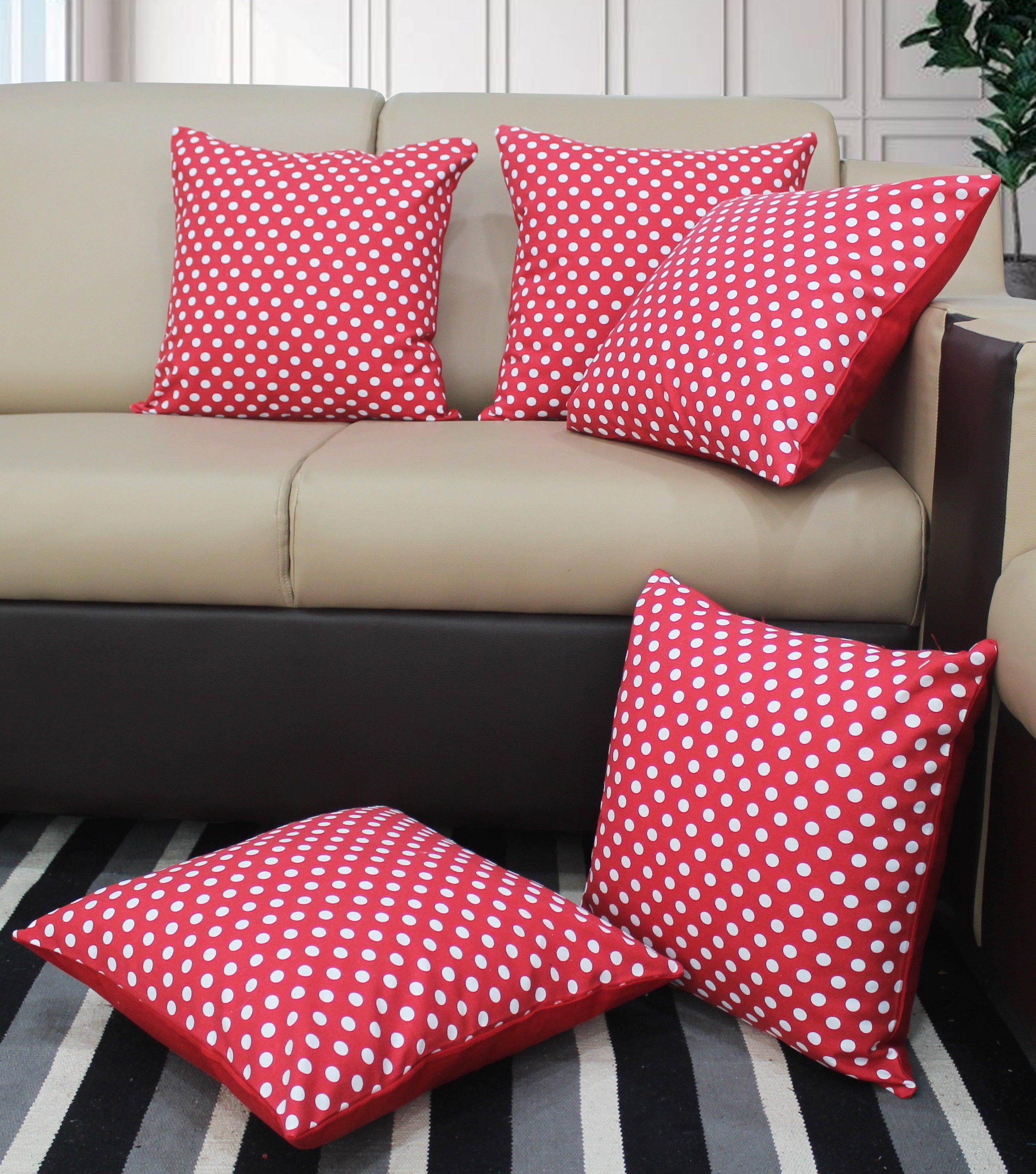 Cotton Polka Dot Red Cushion Covers