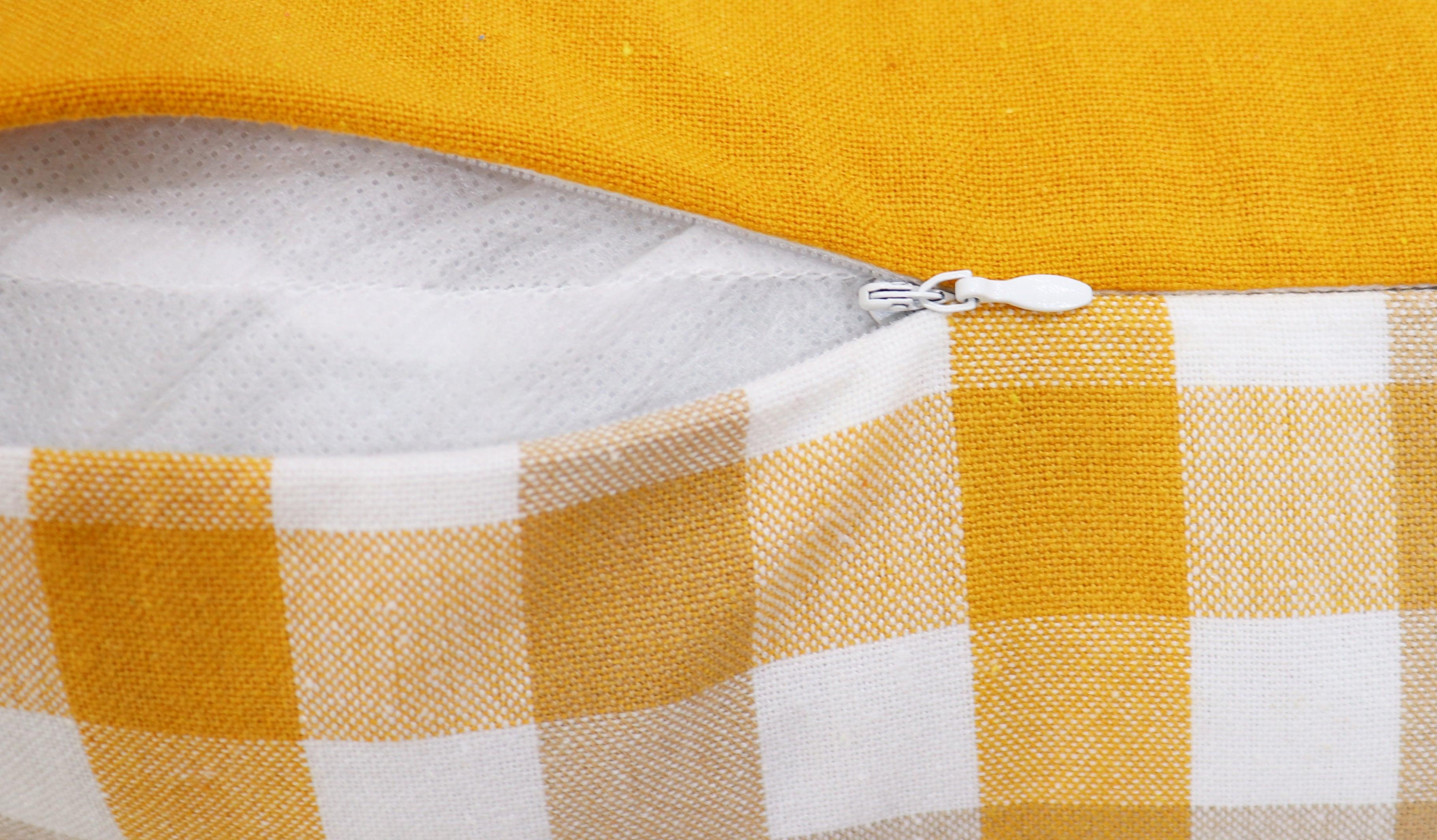 Cotton Lanfranki Yellow Check Cushion Covers