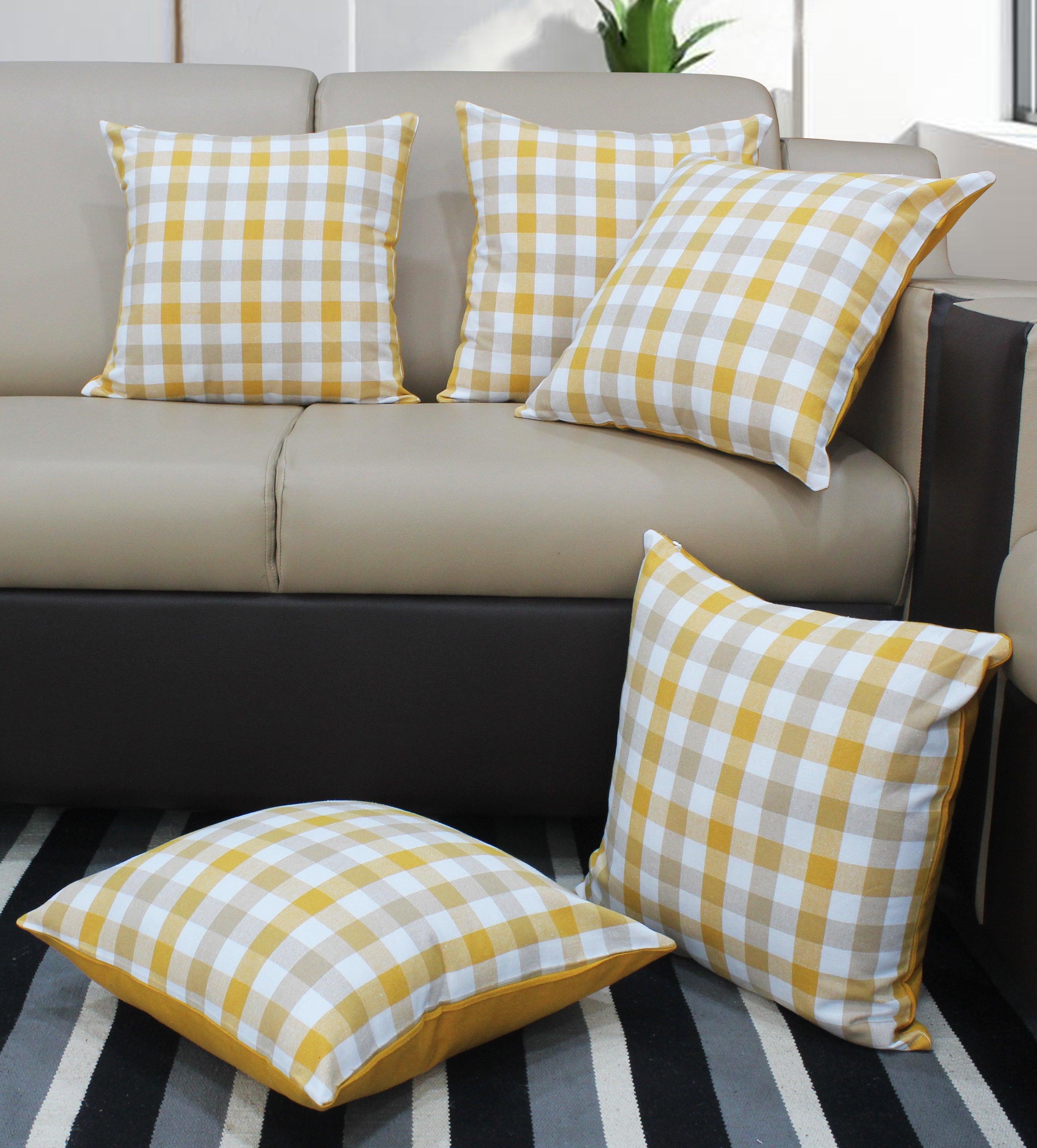 Cotton Lanfranki Yellow Check Cushion Covers