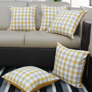 Cotton Lanfranki Yellow Check Cushion Covers Pack Of 5 freeshipping - Airwill