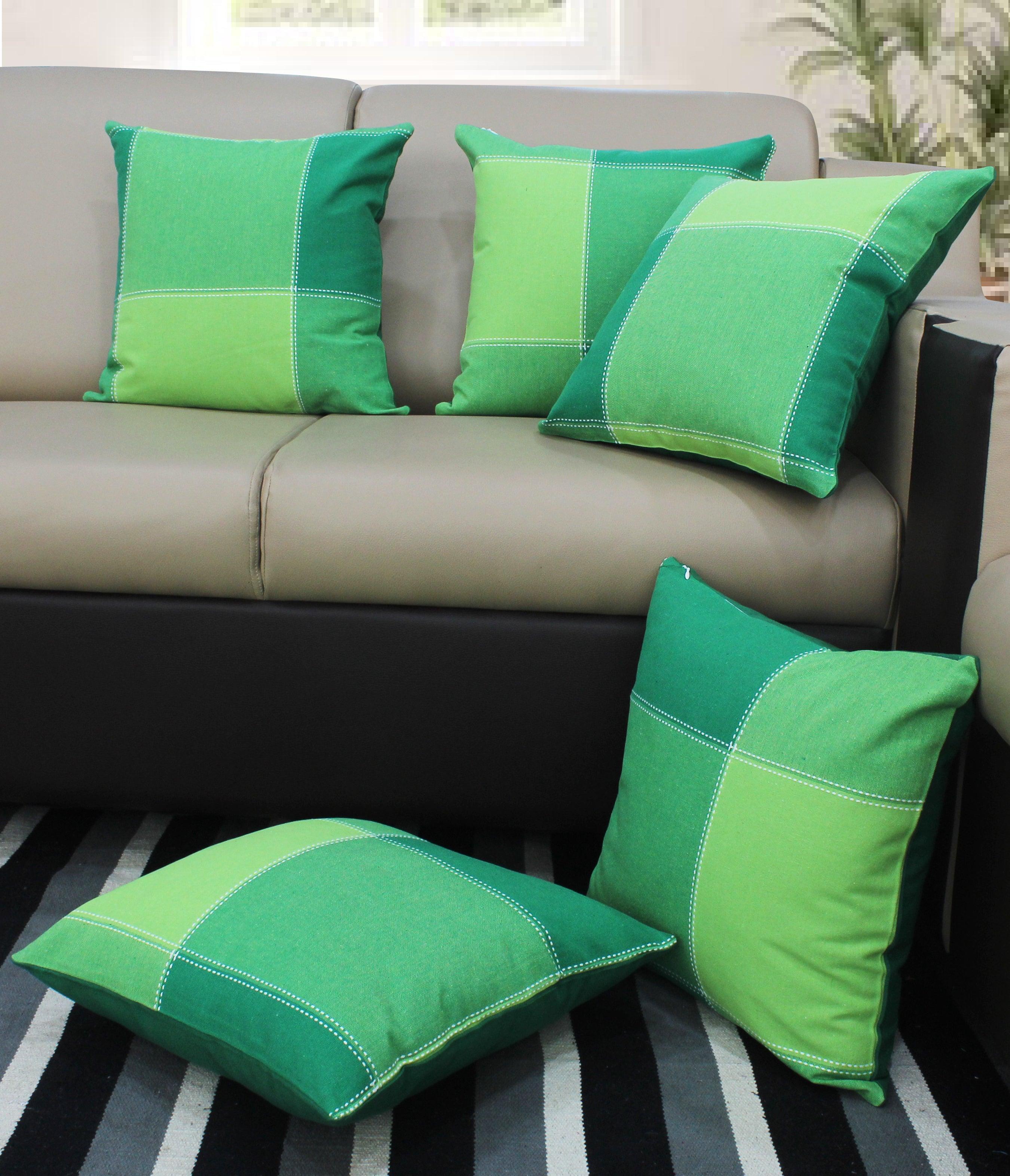 Cotton 4 Way Dobby Green Cushion Covers
