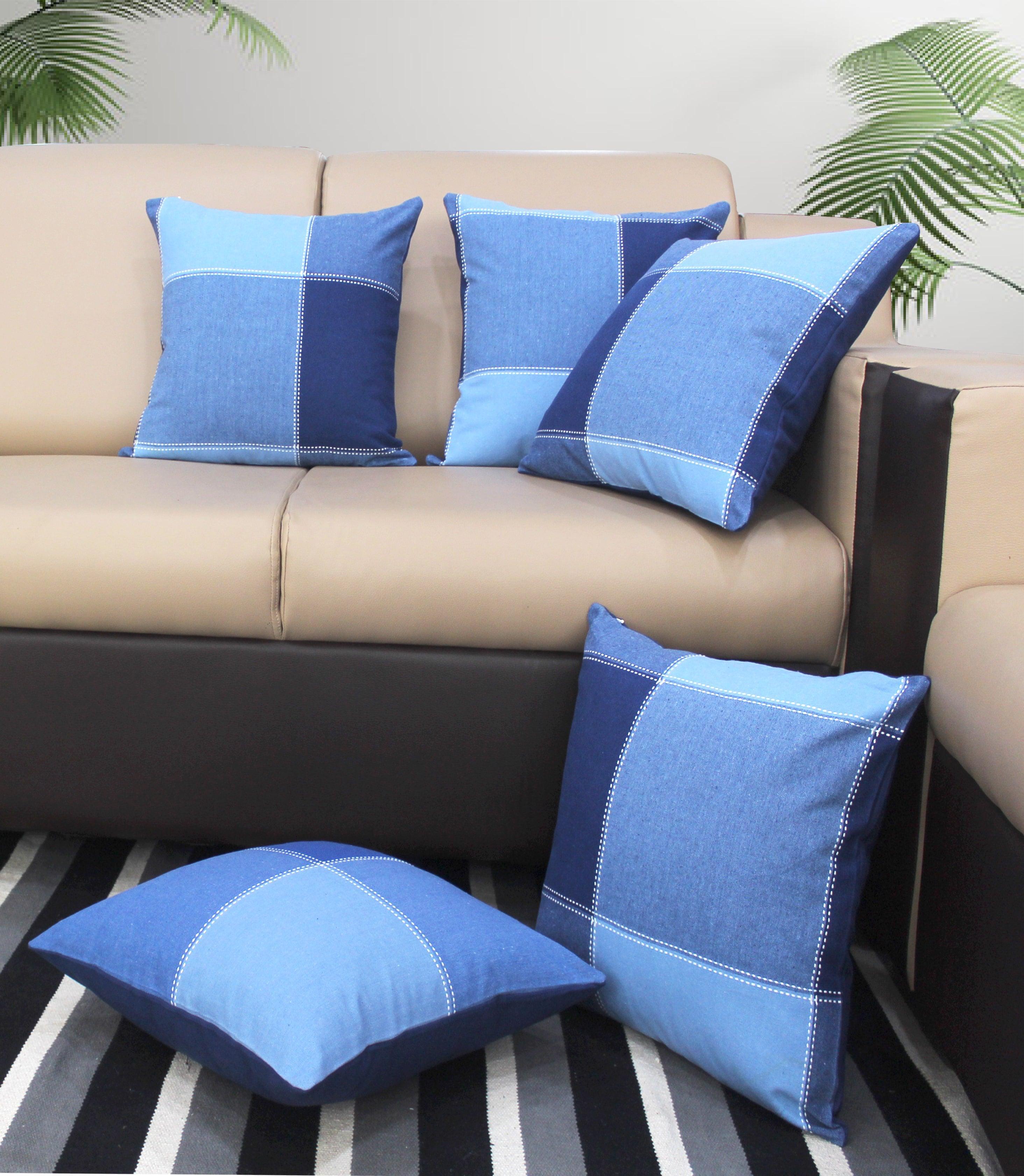 Cotton 4 Way Dobby Check Blue Cushion Covers