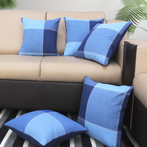 Cotton 4 Way Dobby Check Blue Cushion Covers