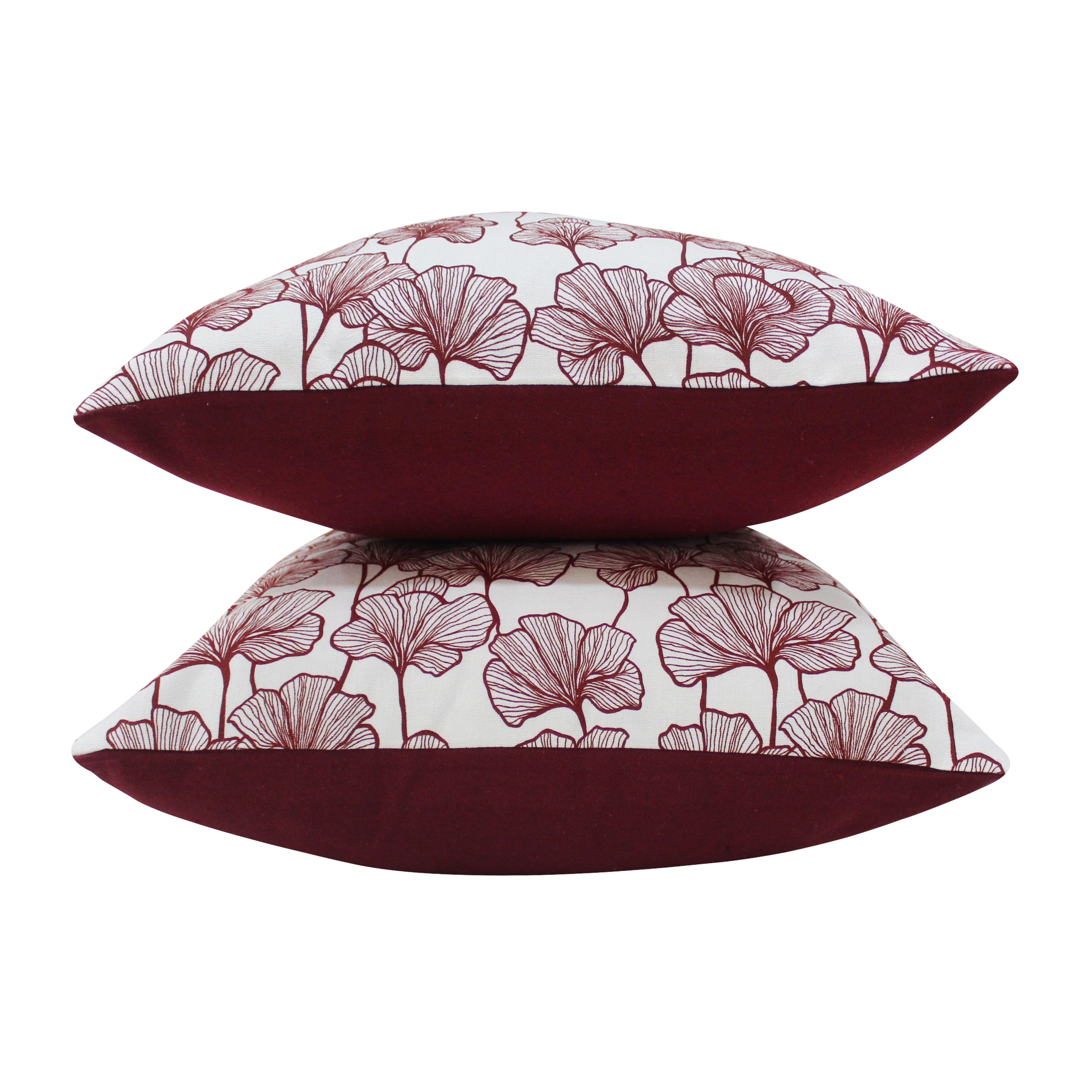 Cotton Single Leaf Maroon Cushion Covers
