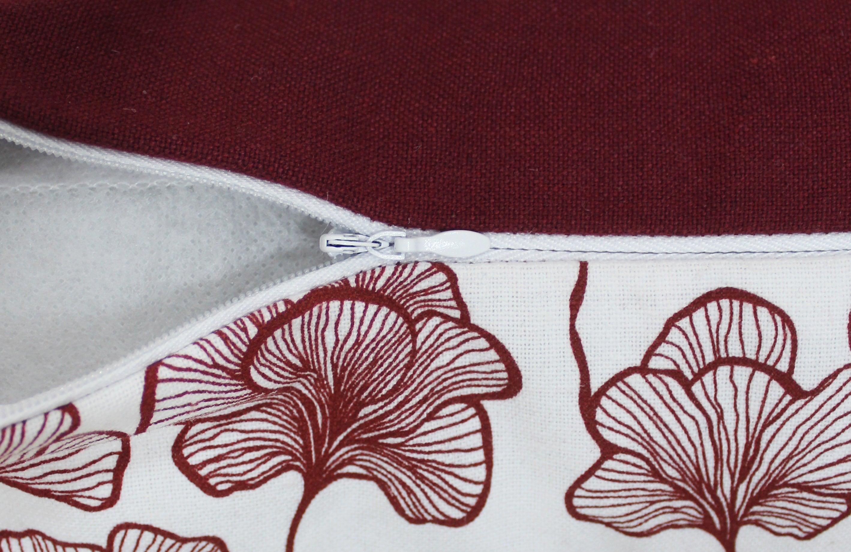 Cotton Single Leaf Maroon Cushion Covers