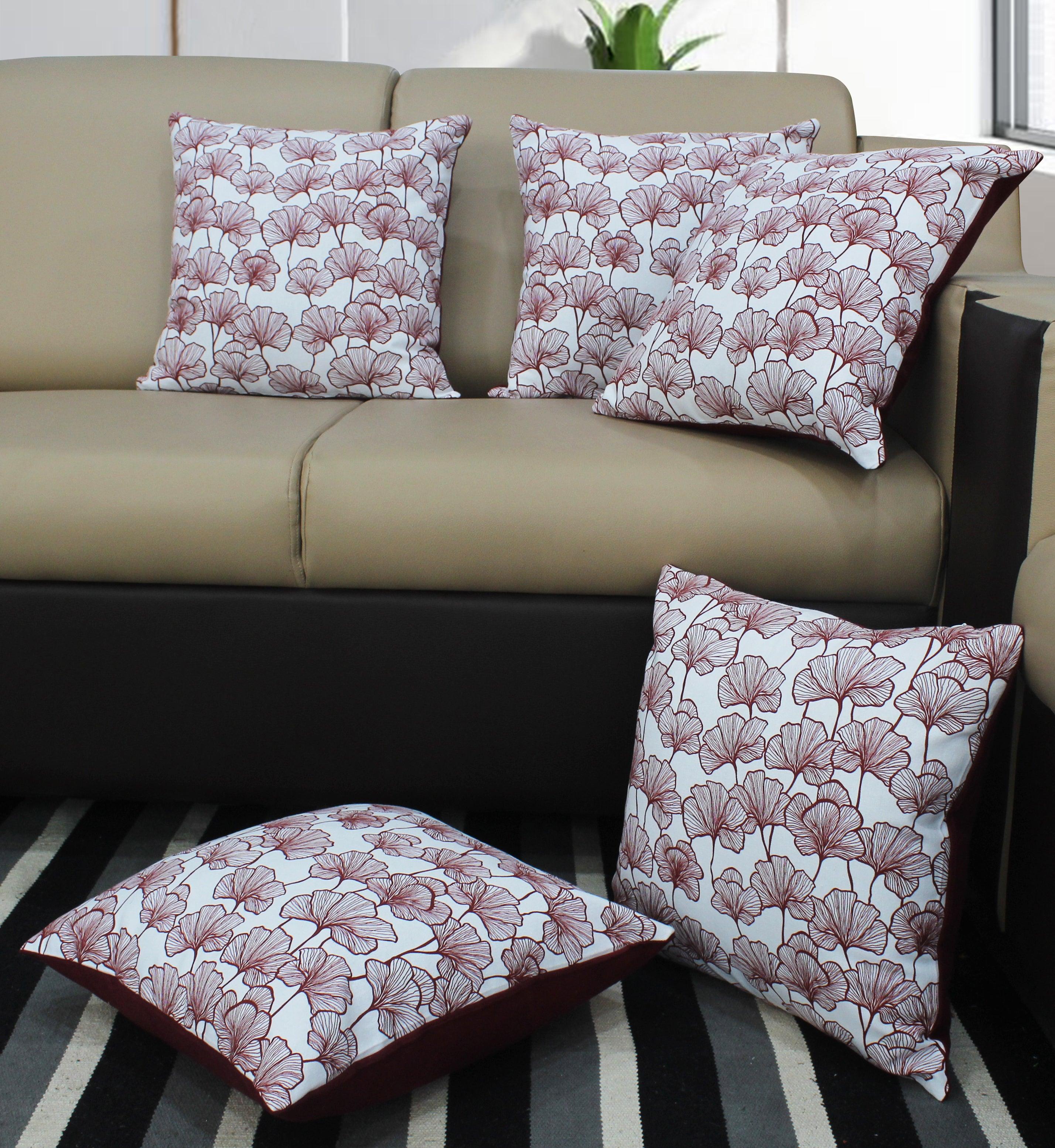 Cotton Single Leaf Maroon Cushion Covers