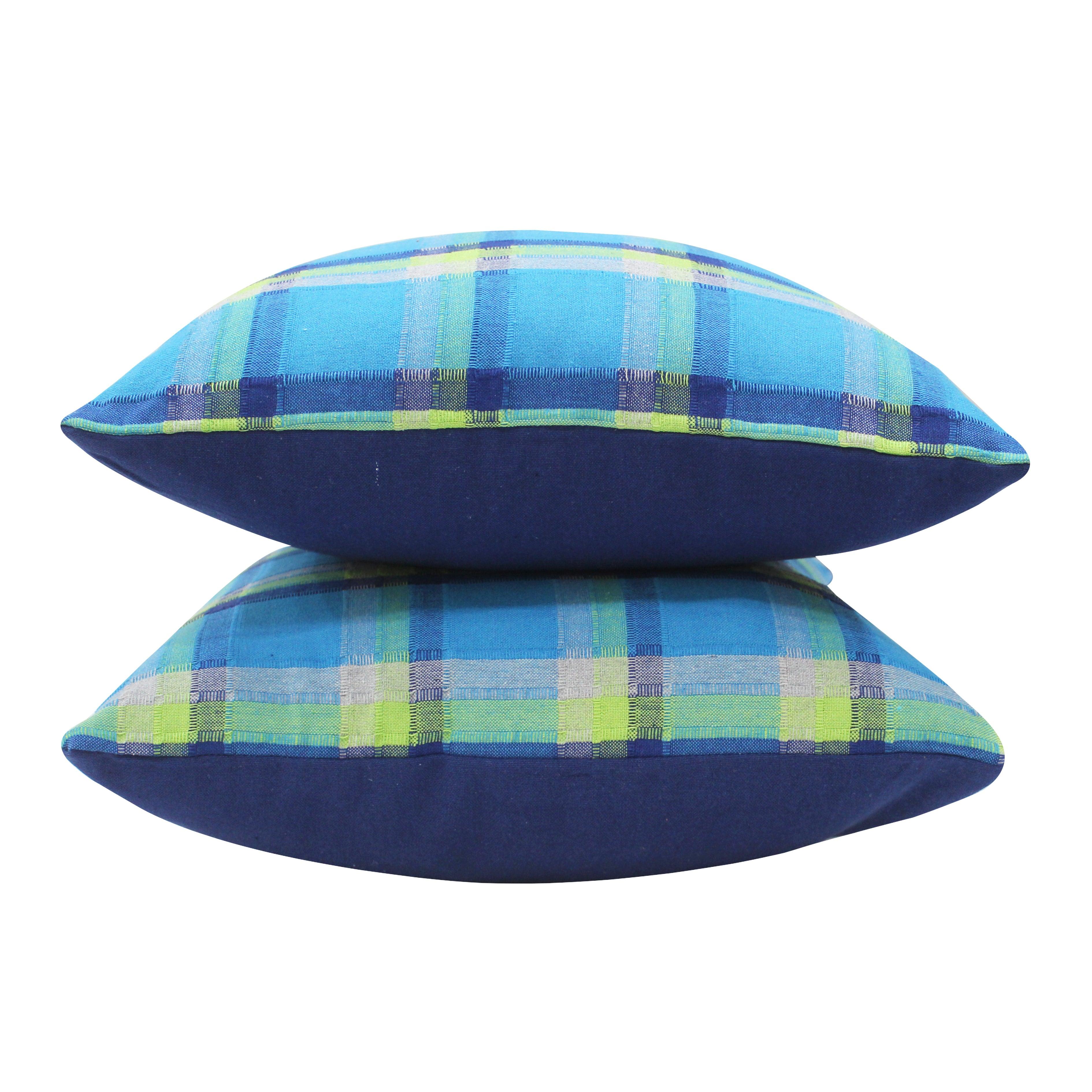 Cotton Iran Check Blue Cushion Covers