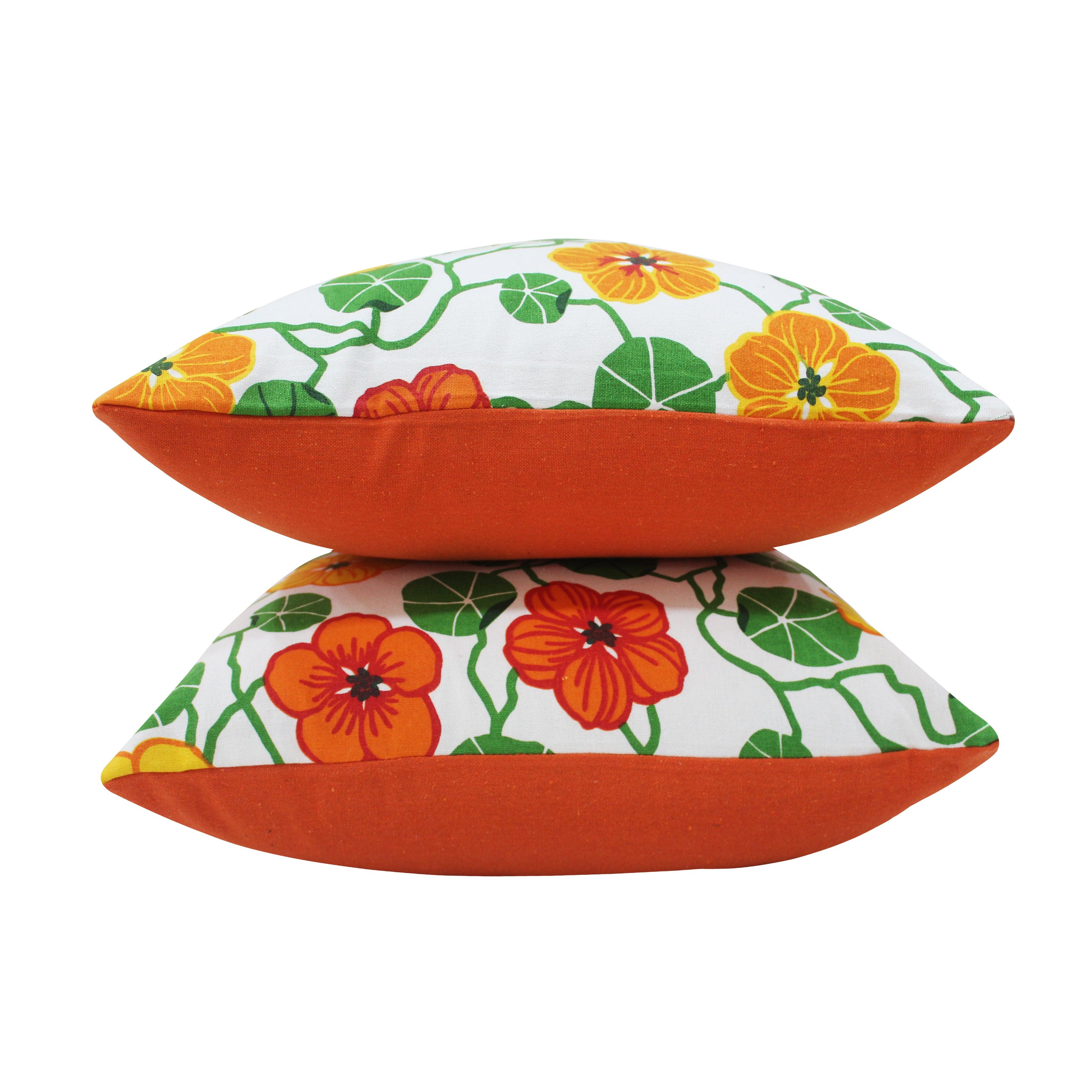 Cotton Green & Orange Floral Cushion Covers