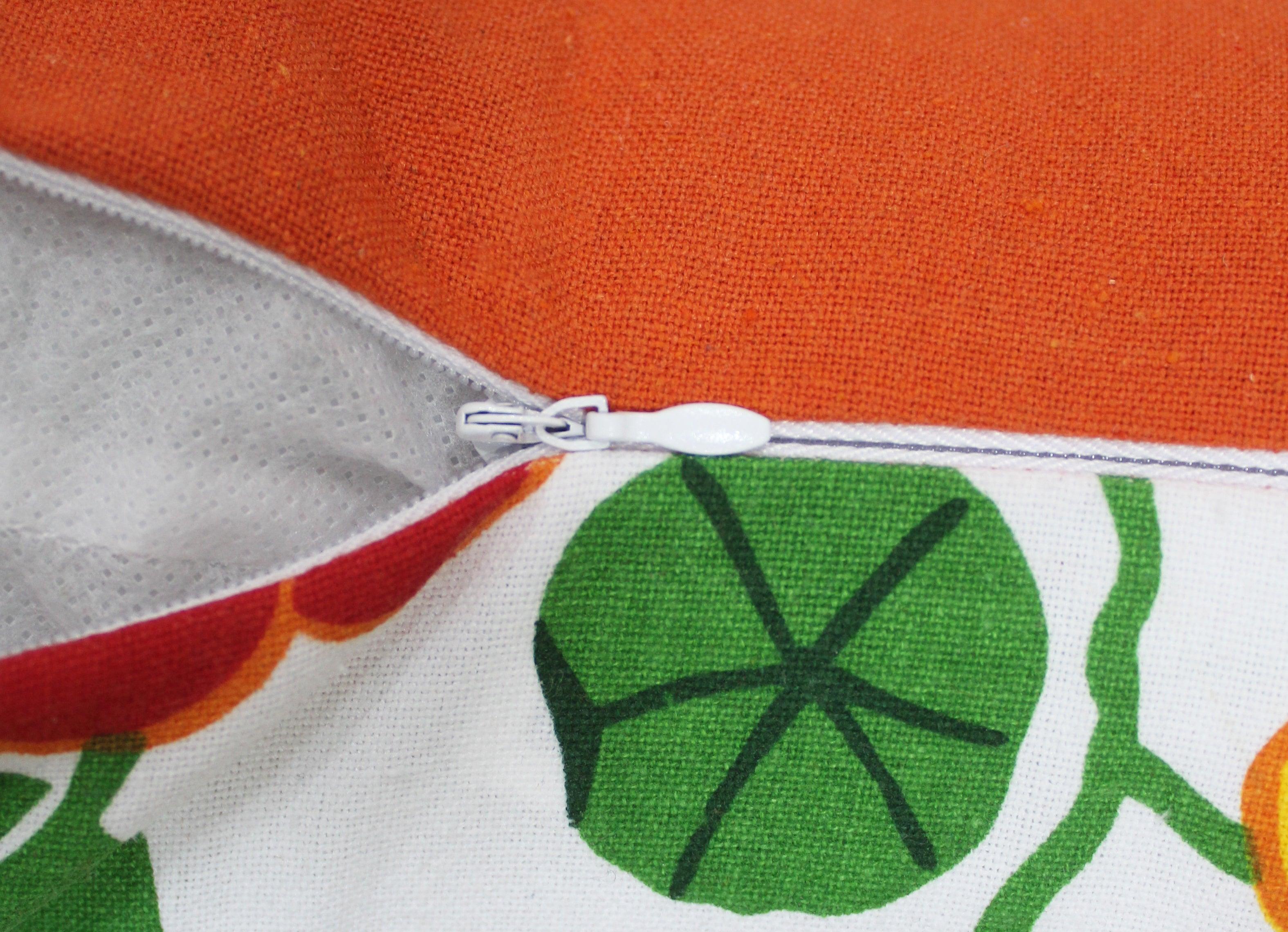 Cotton Green & Orange Floral Cushion Covers