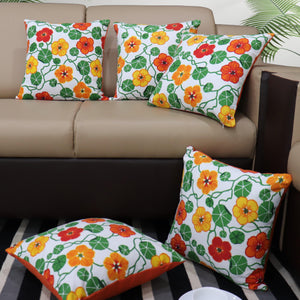 Cotton Green & Orange Floral Cushion Covers Pack Of 5 freeshipping - Airwill