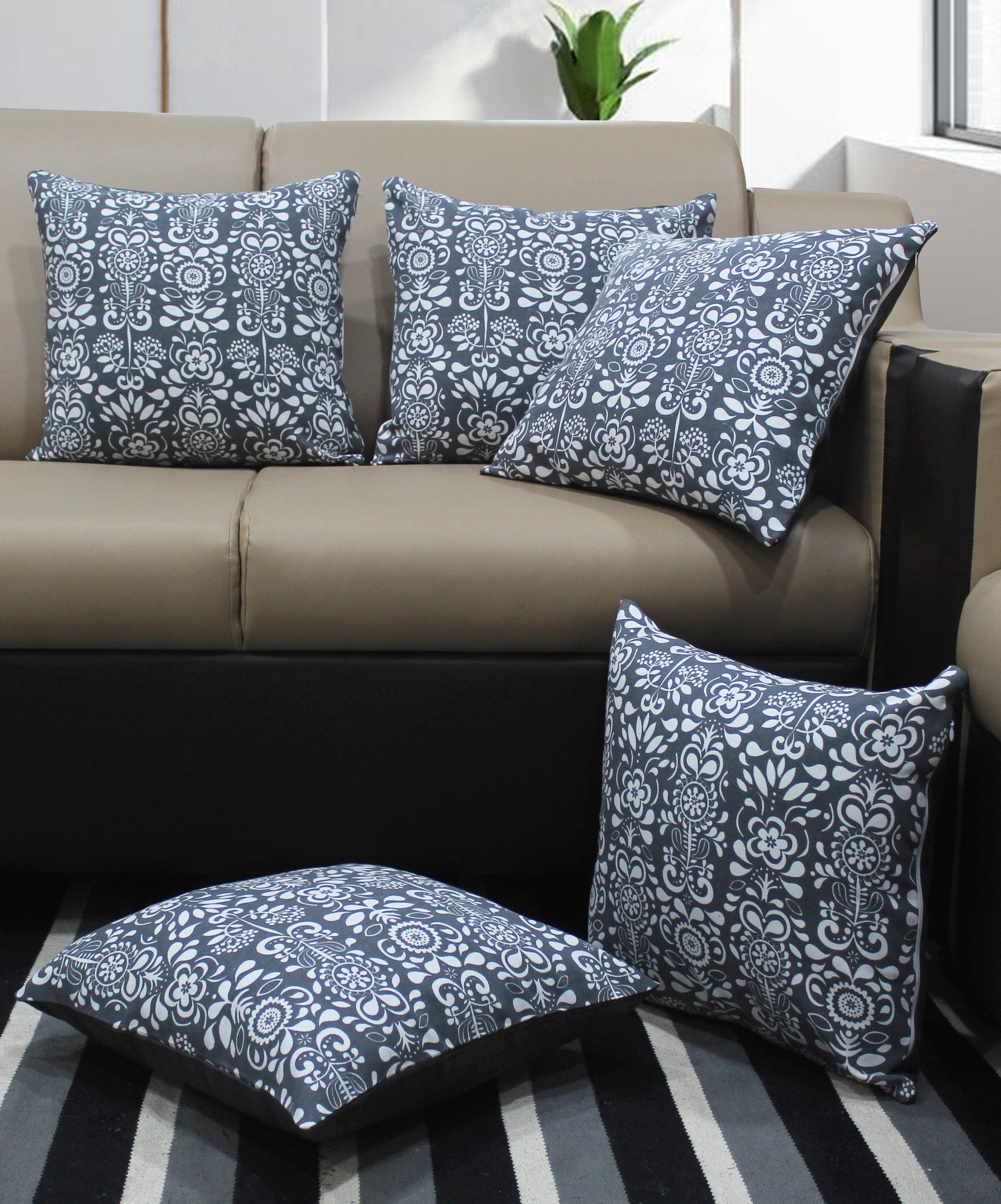 Cotton Grey Damask Cushion Covers