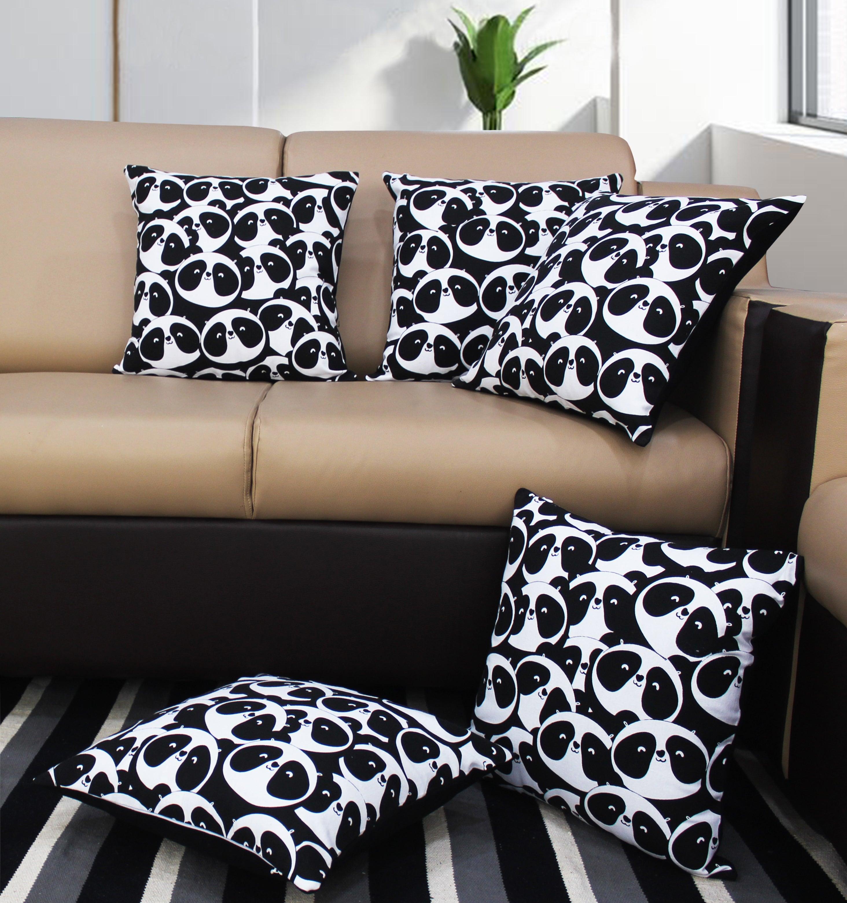 Cotton Black Panda Cushion Covers