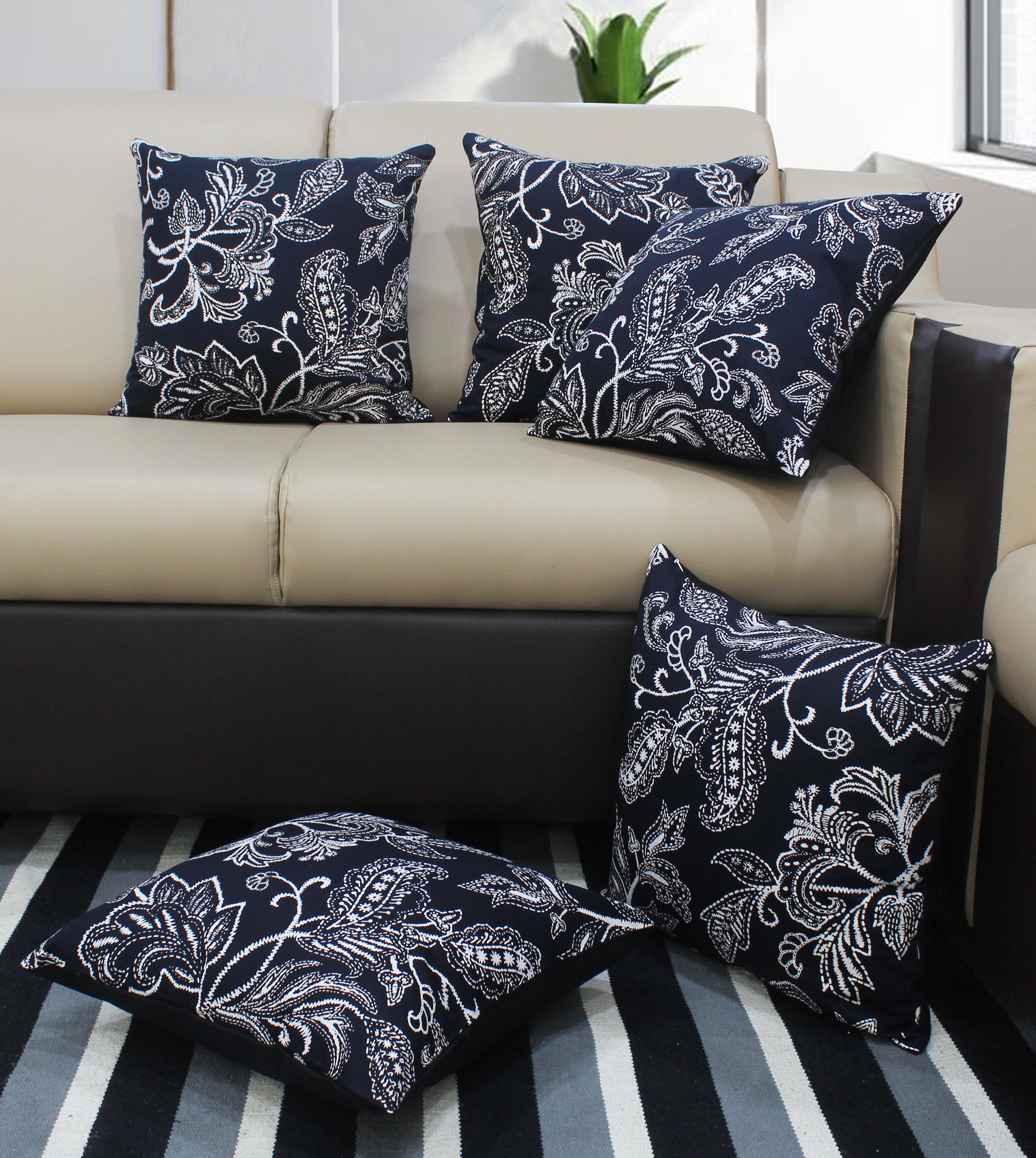 Cotton Black Flower Cushion Covers