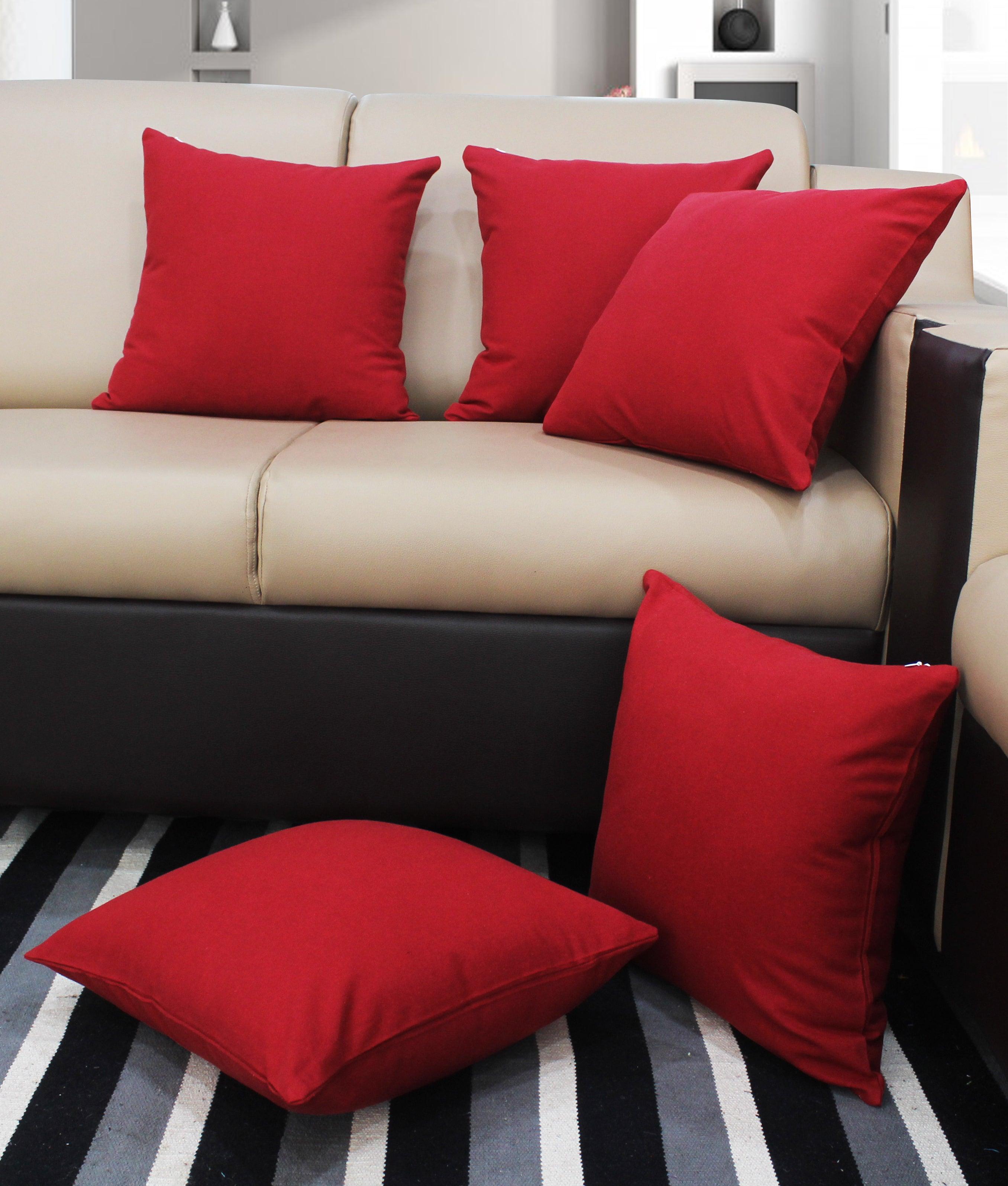 Cotton Solid Cherry Red Cushion Covers