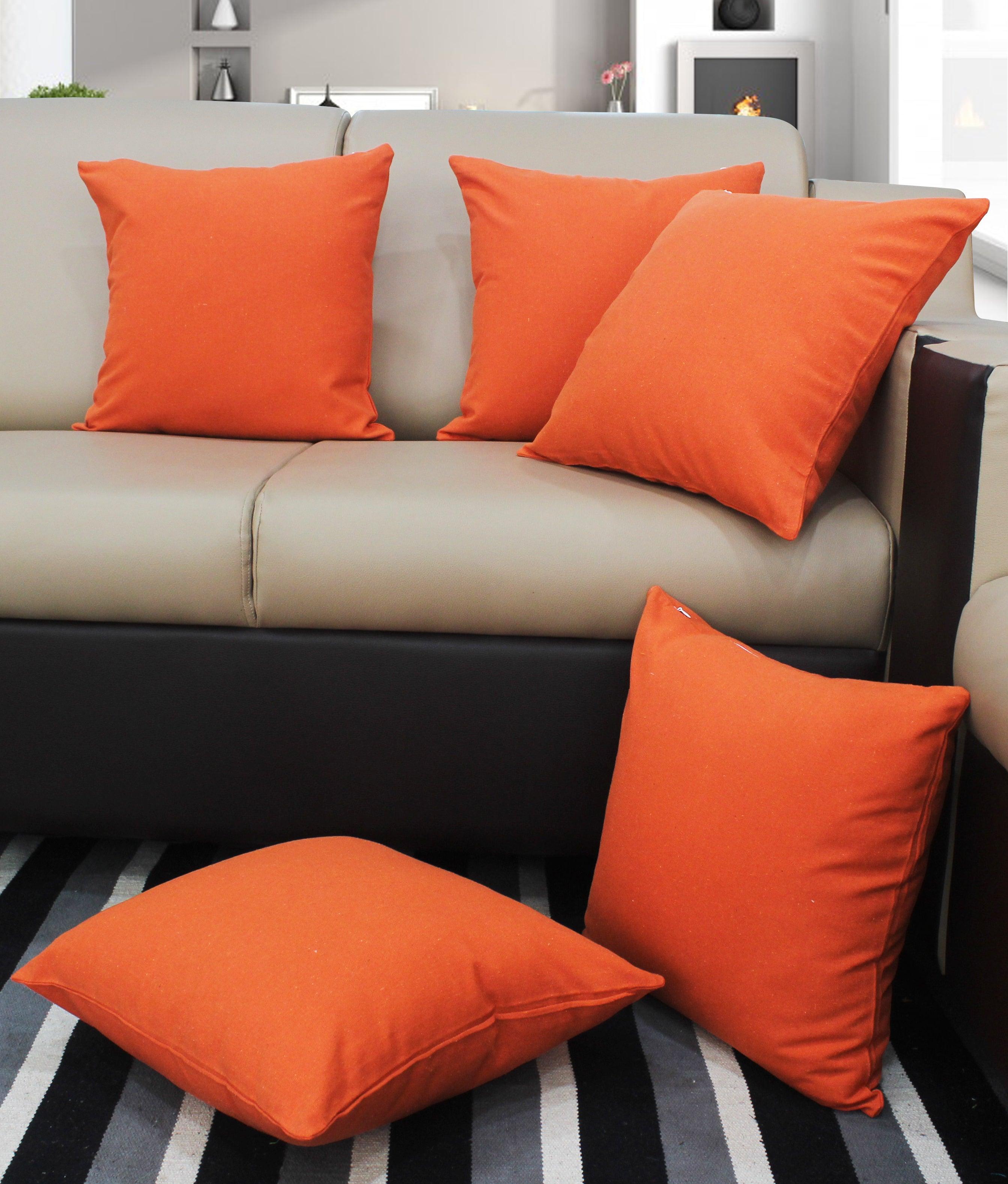 Cotton Solid Orange Cushion Covers