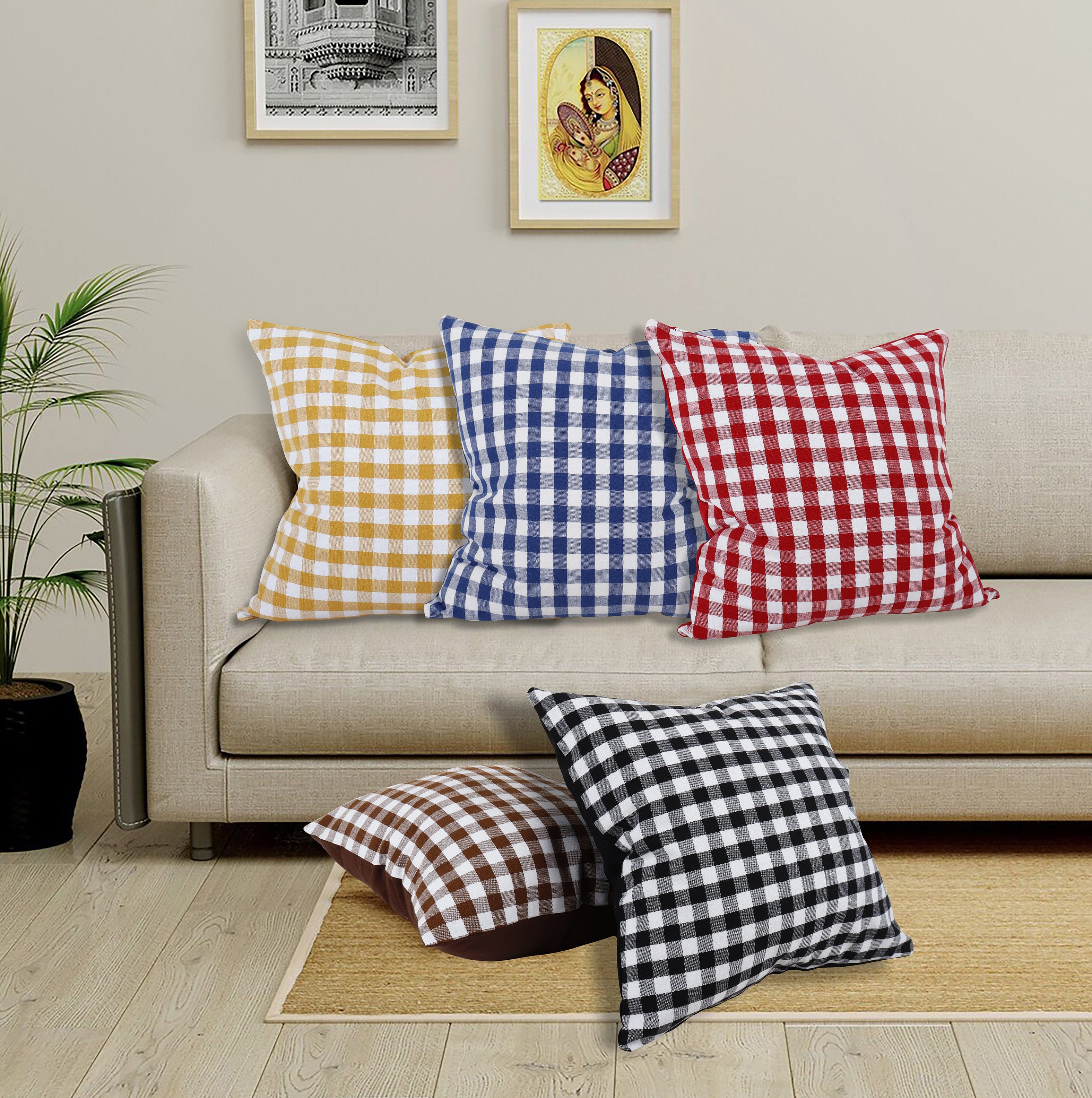Cotton Gingham Check Theme Designer Cushion Covers