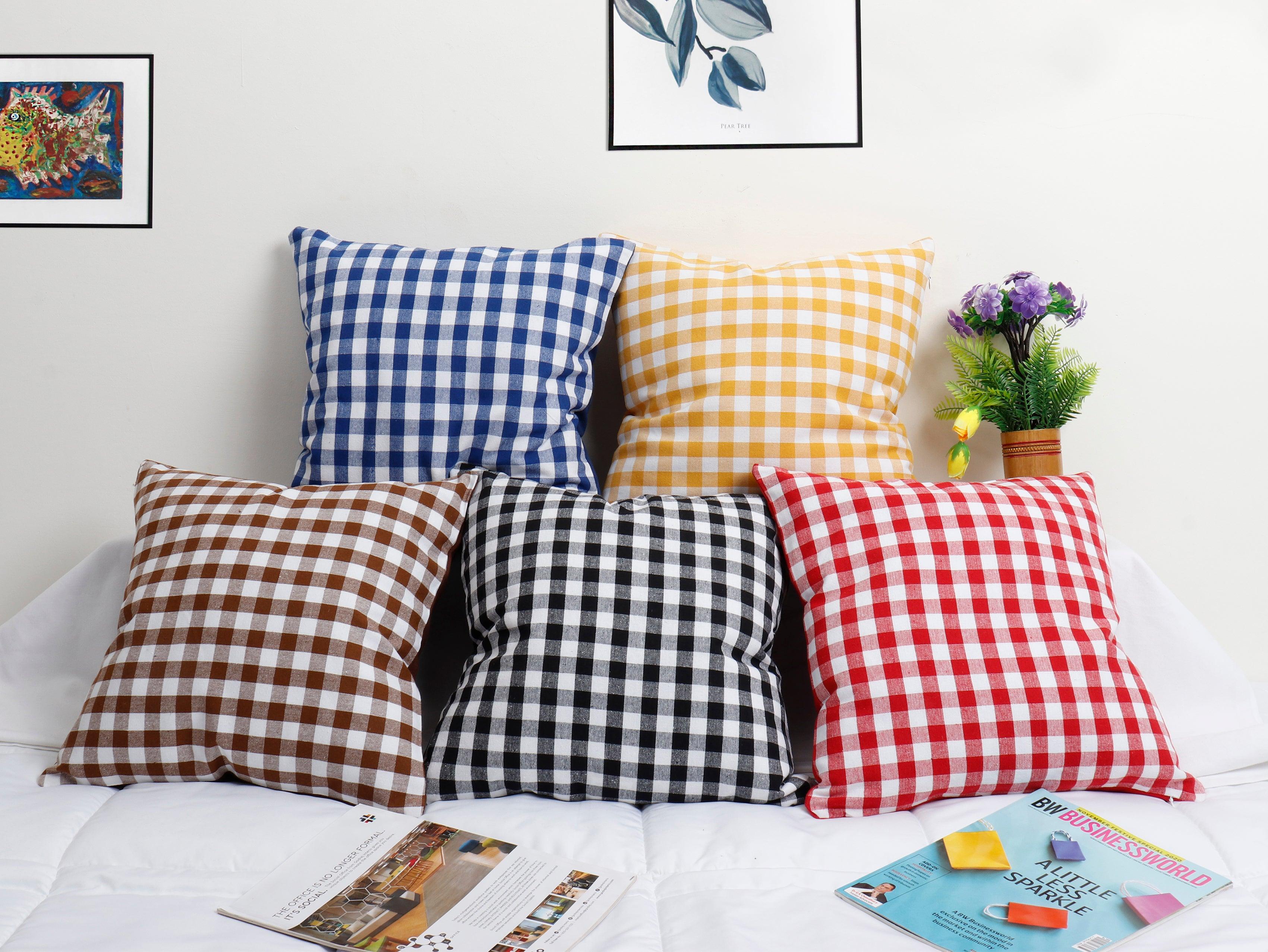 Cotton Gingham Check Theme Designer Cushion Covers