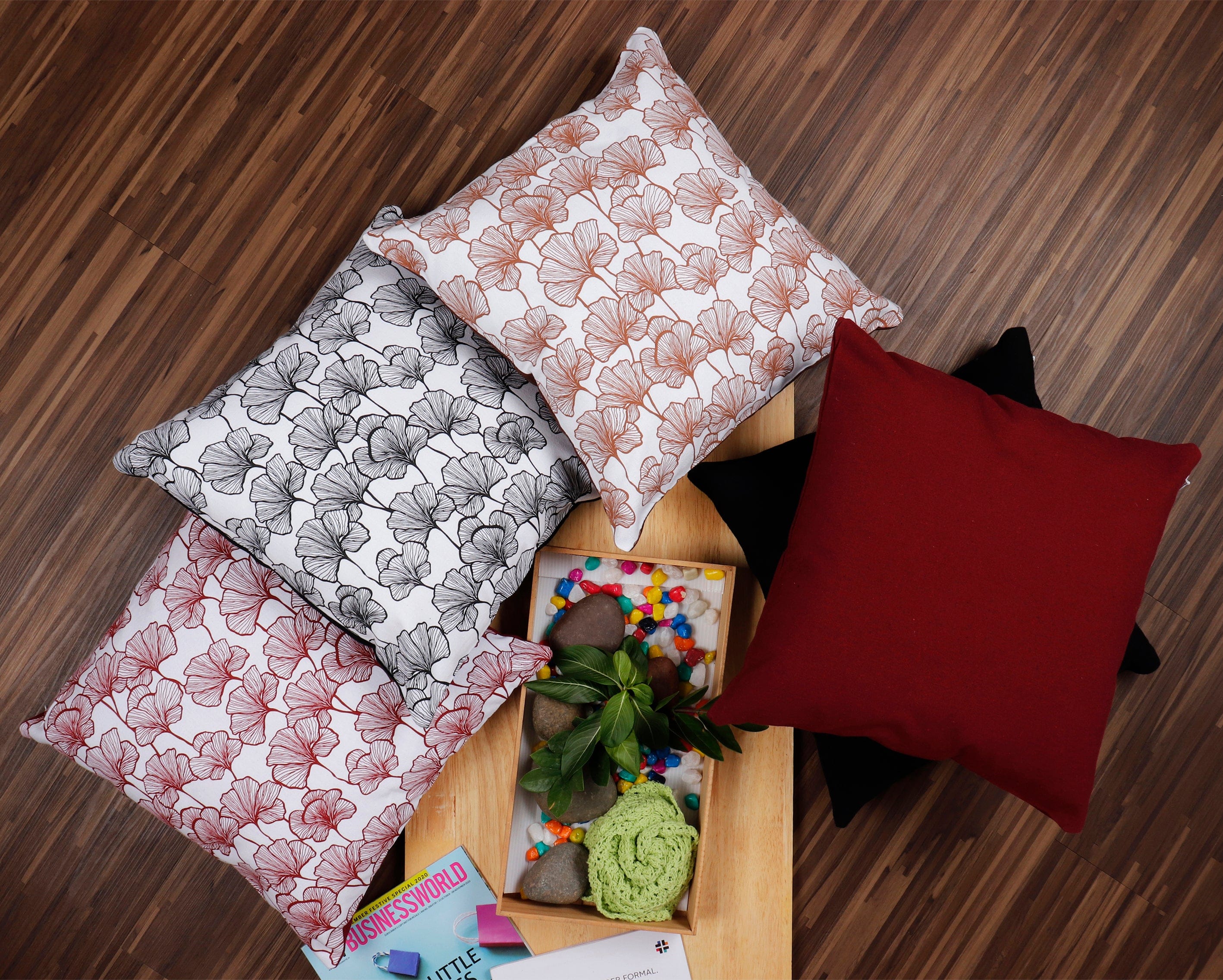 Cotton Single Leaf Theme Designer Printed Cushion Covers