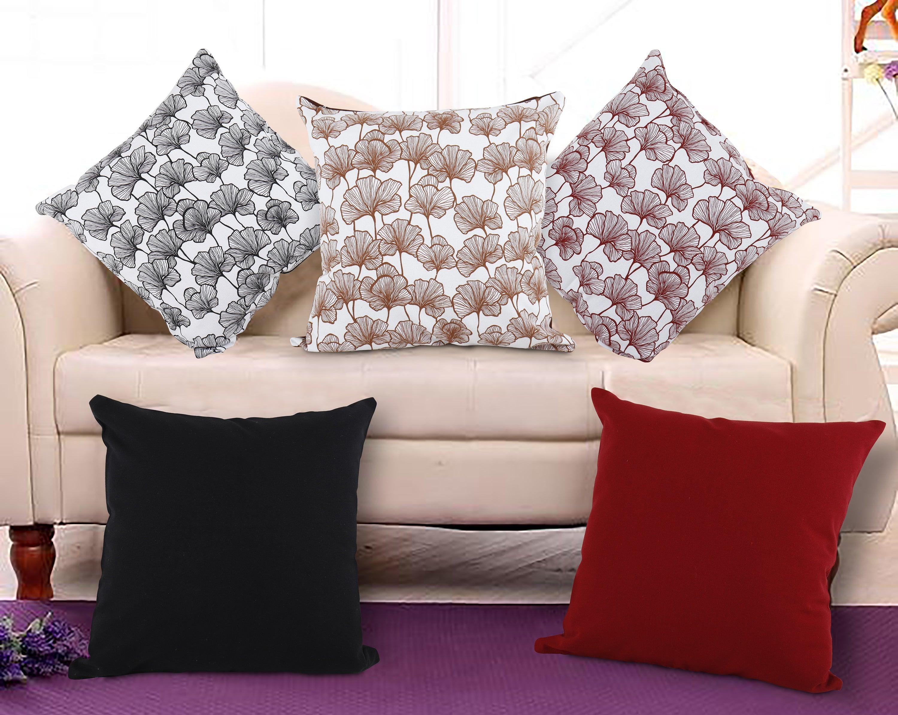 Cotton Single Leaf Theme Designer Printed Cushion Covers