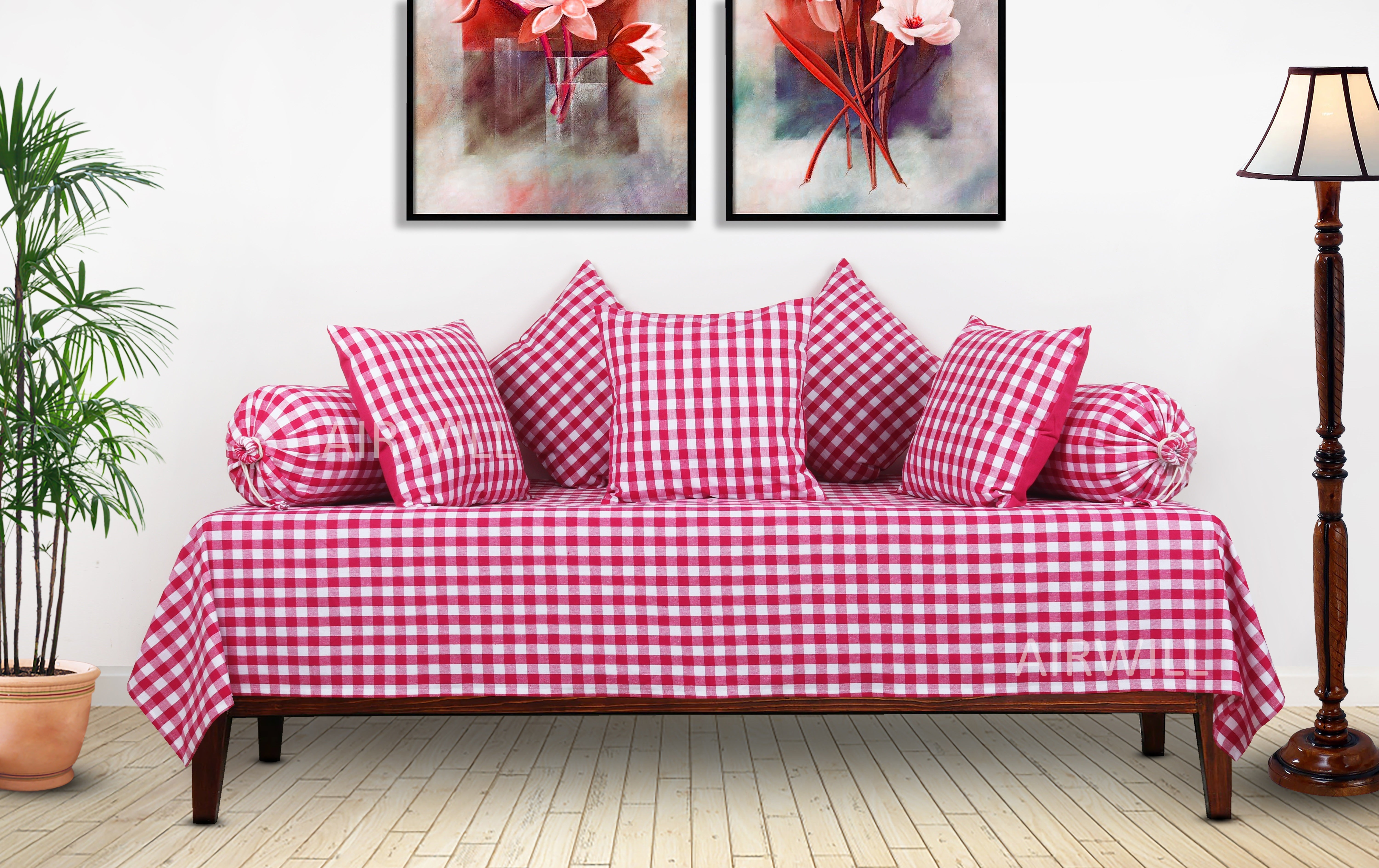 Cotton Premium Diwan Set Pink & White