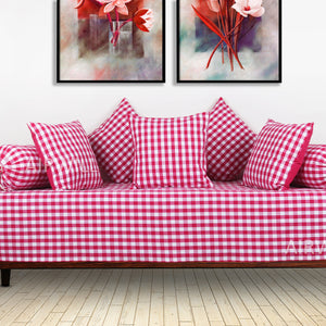Cotton Premium Diwan Set Pink & White