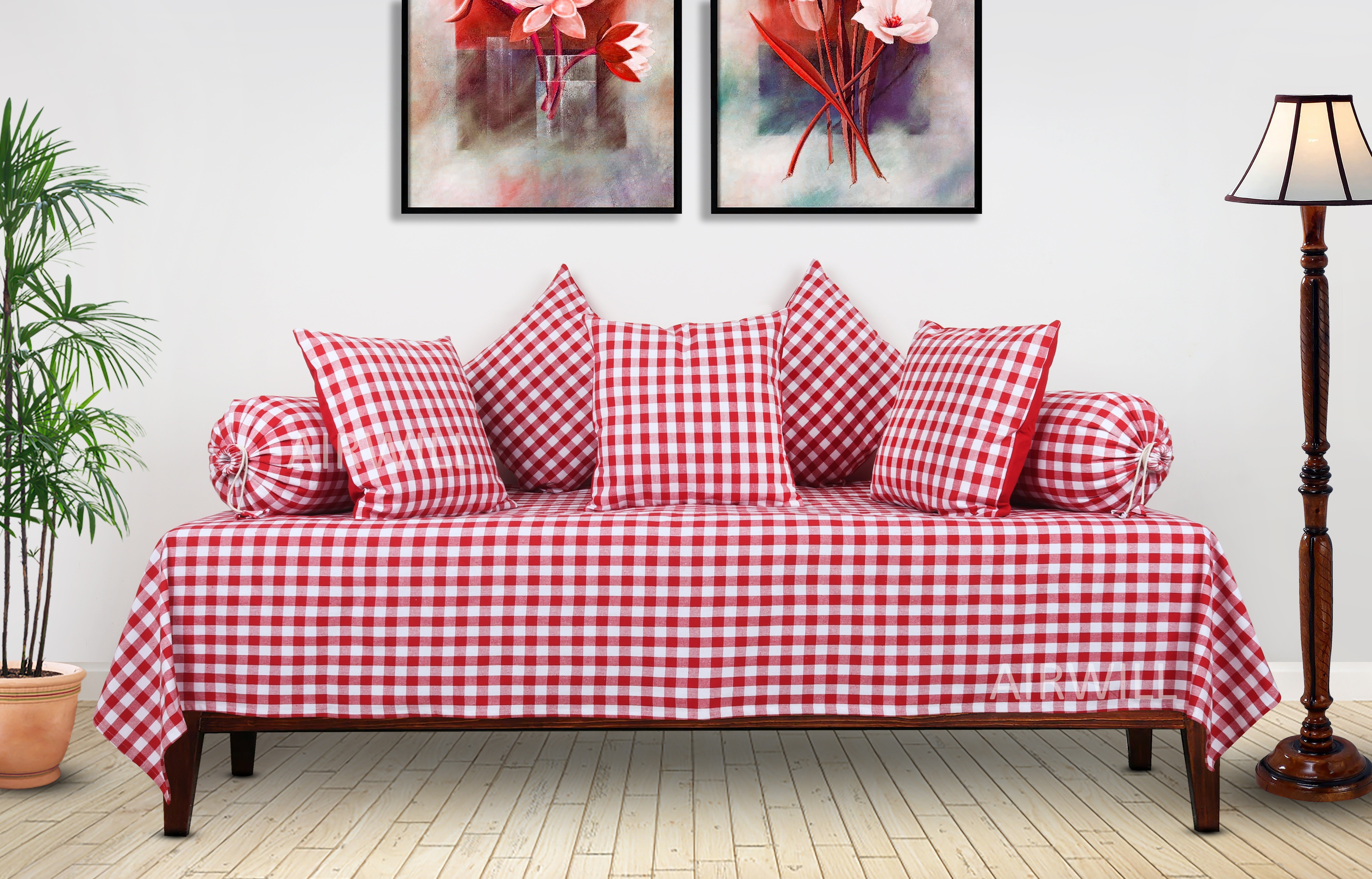 Cotton Opulent Diwan Set Red & White