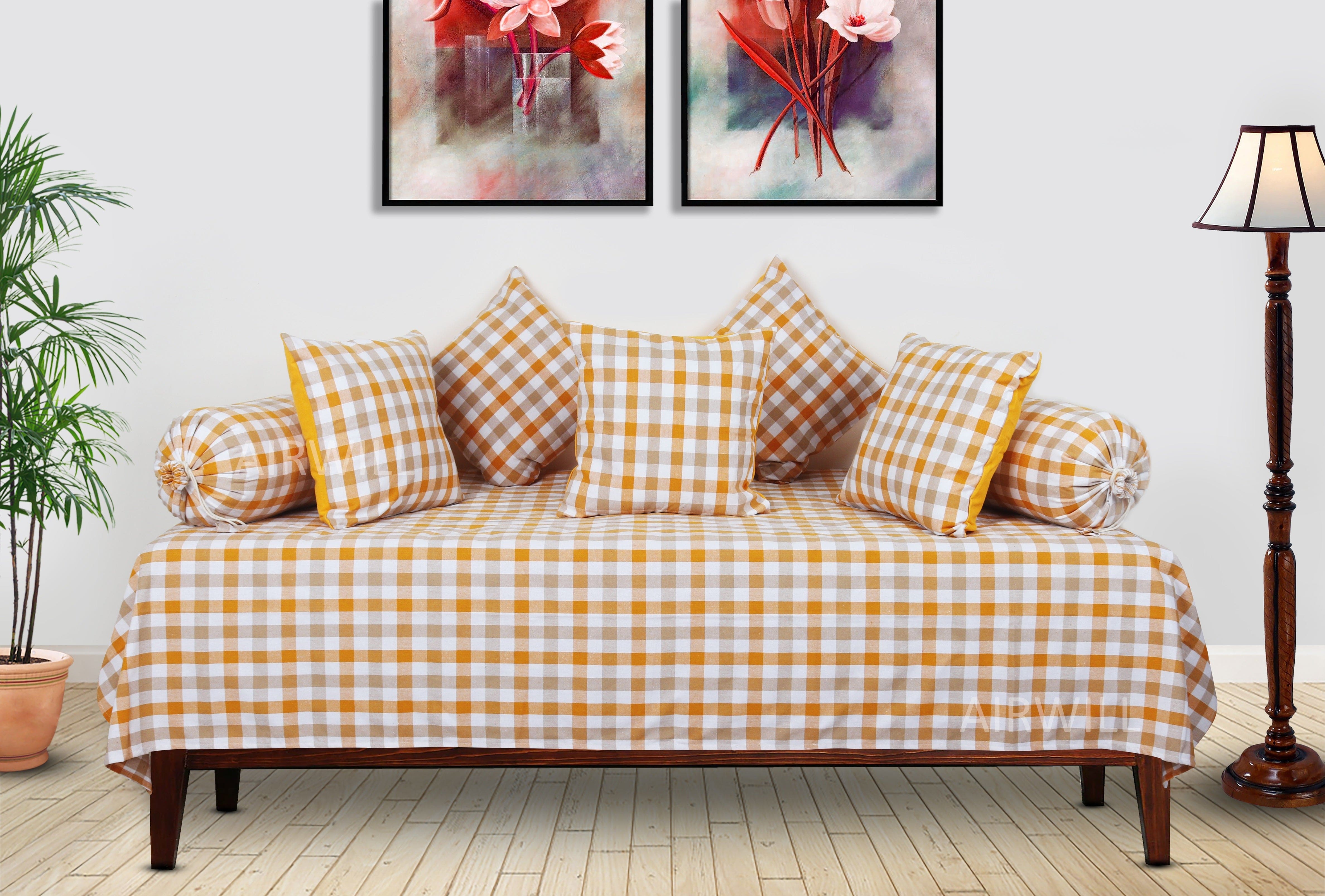 Cotton Opulent Diwan Set Yellow & Beige