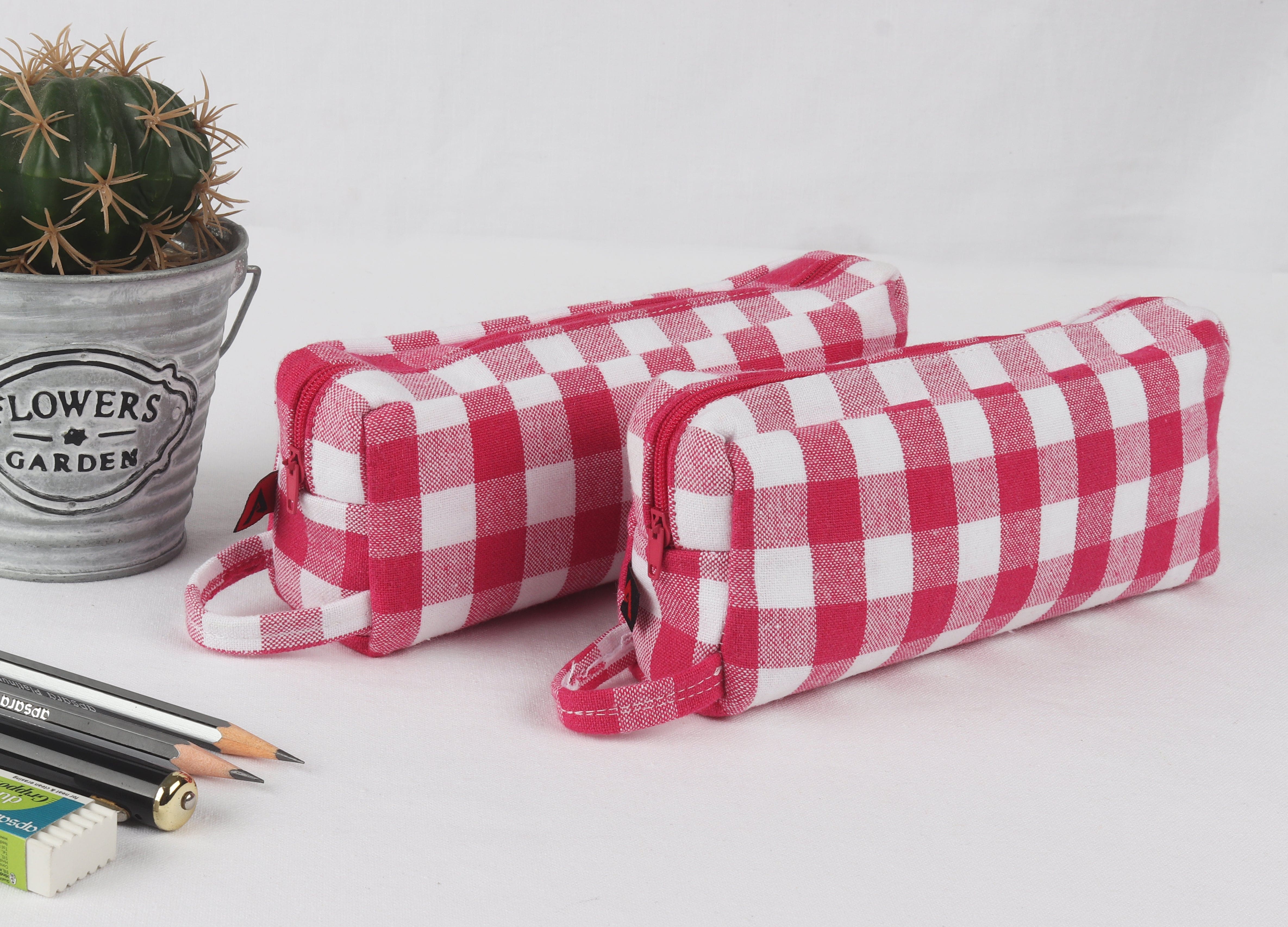 Cotton Rose Checked Pencil Pouches - Pack of 2 pcs