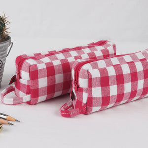 Cotton Rose Checked Pencil Pouches - Pack of 2 pcs