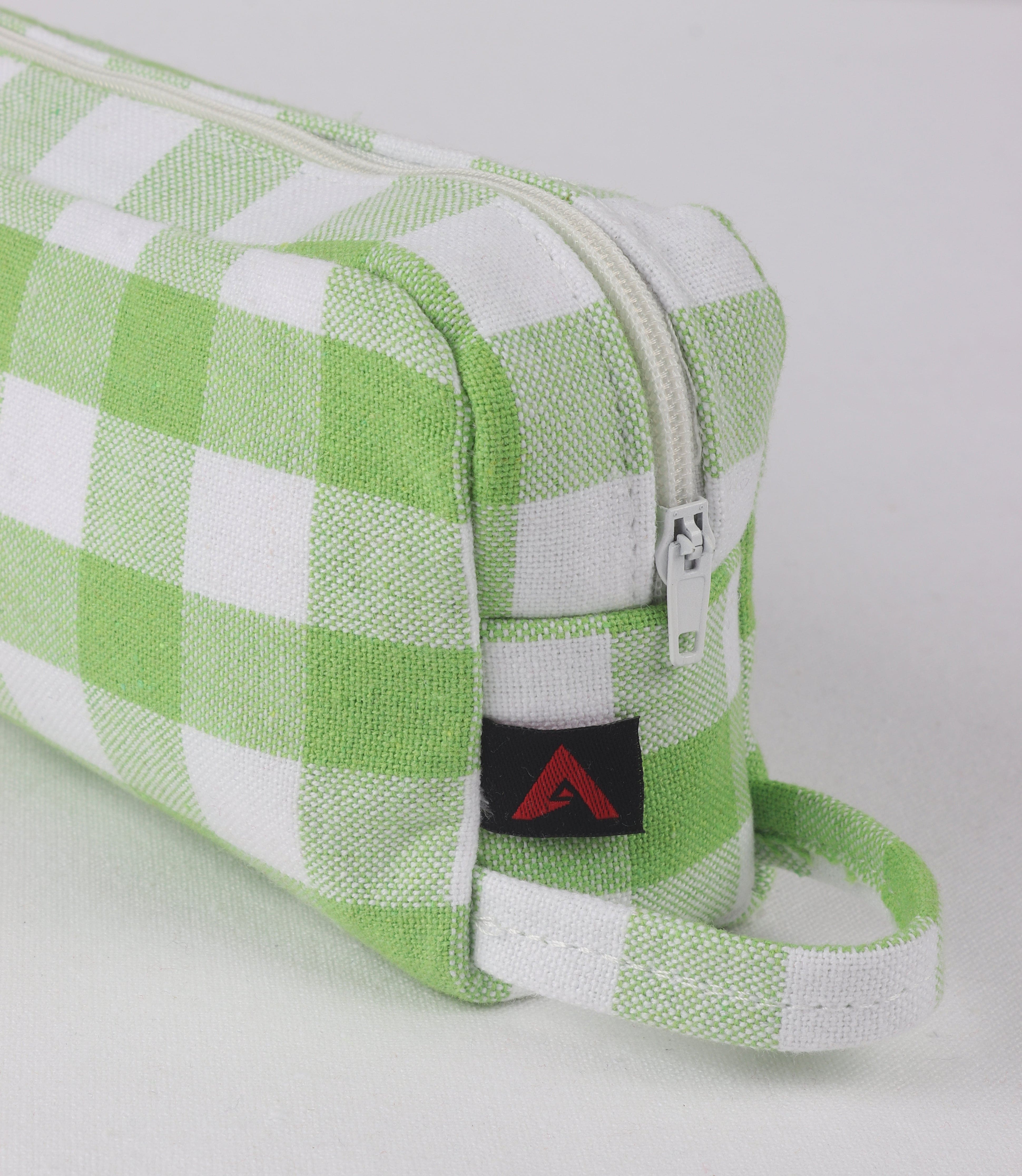 Cotton Green Checked Pencil Pouches - Pack of 2 pcs