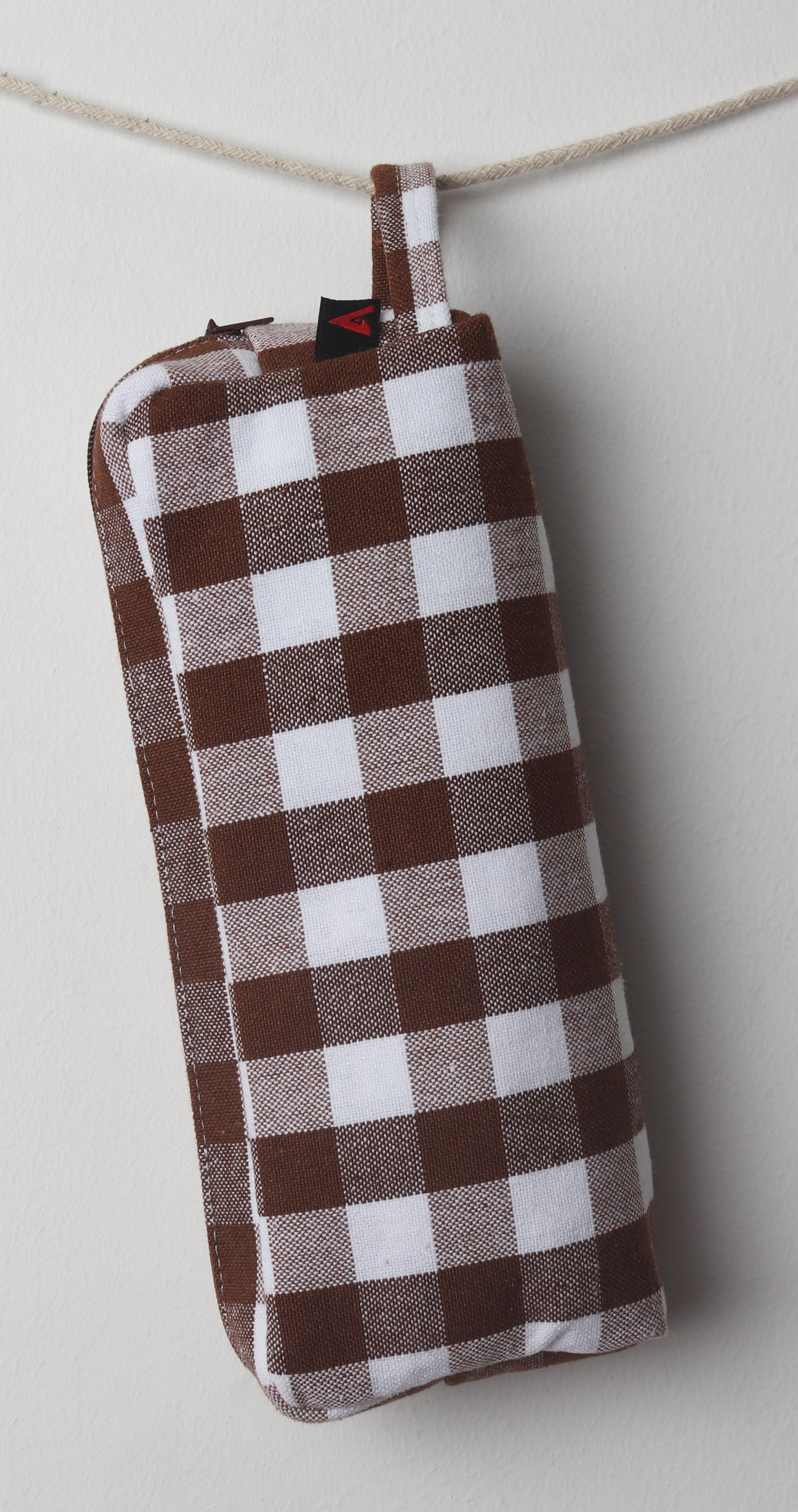 Cotton Checked Brown Pencil Pouches - Pack of 2 pcs