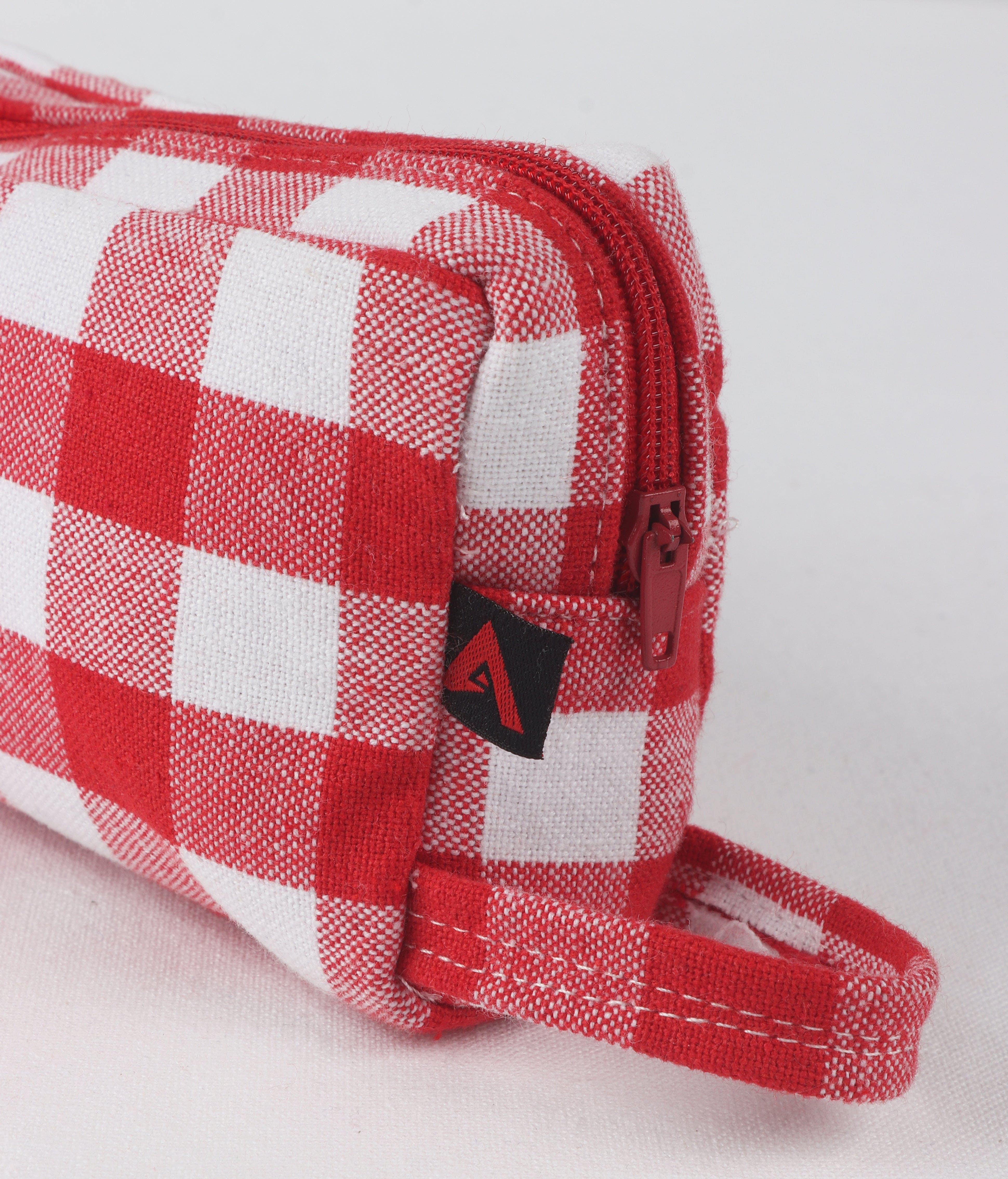 Cotton Red & White Checked Pencil Pouches - Pack of 2 pcs