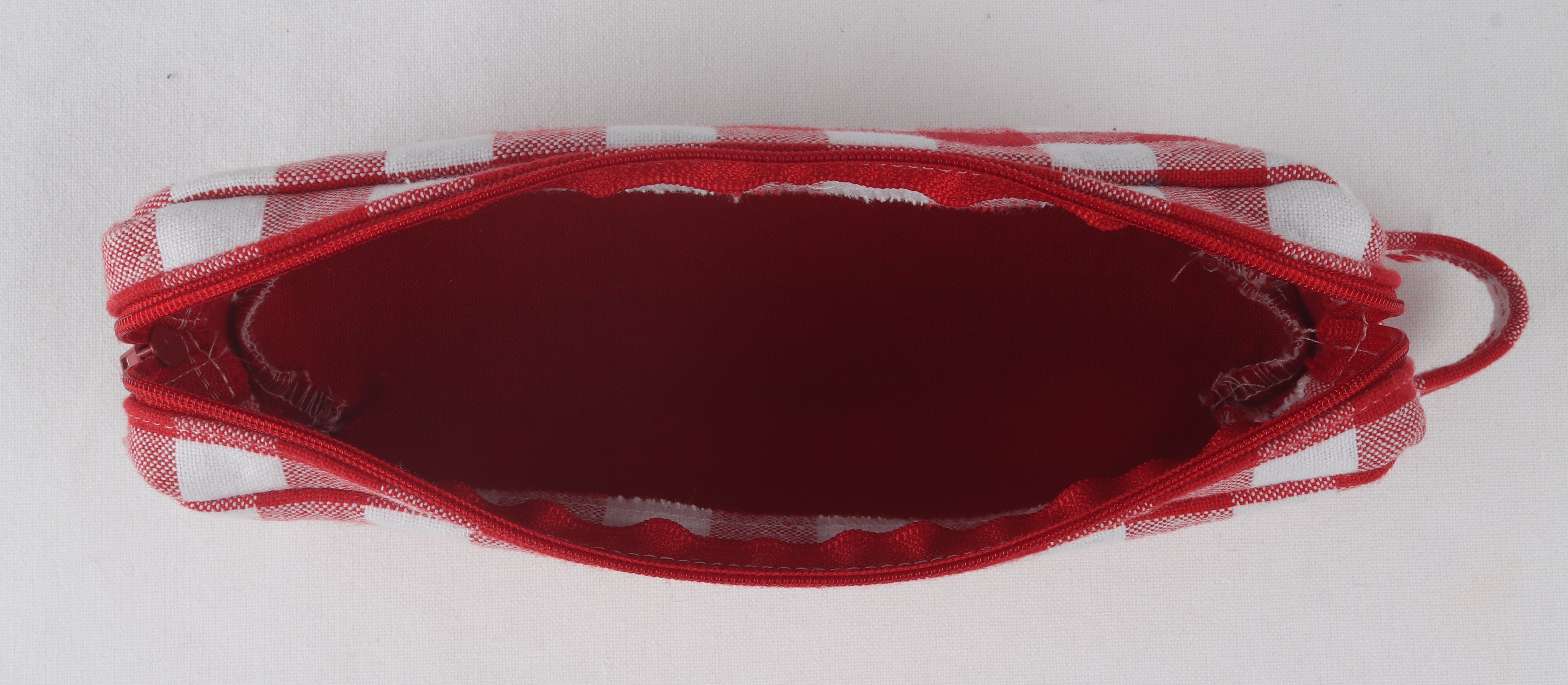 Cotton Red & White Checked Pencil Pouches - Pack of 2 pcs