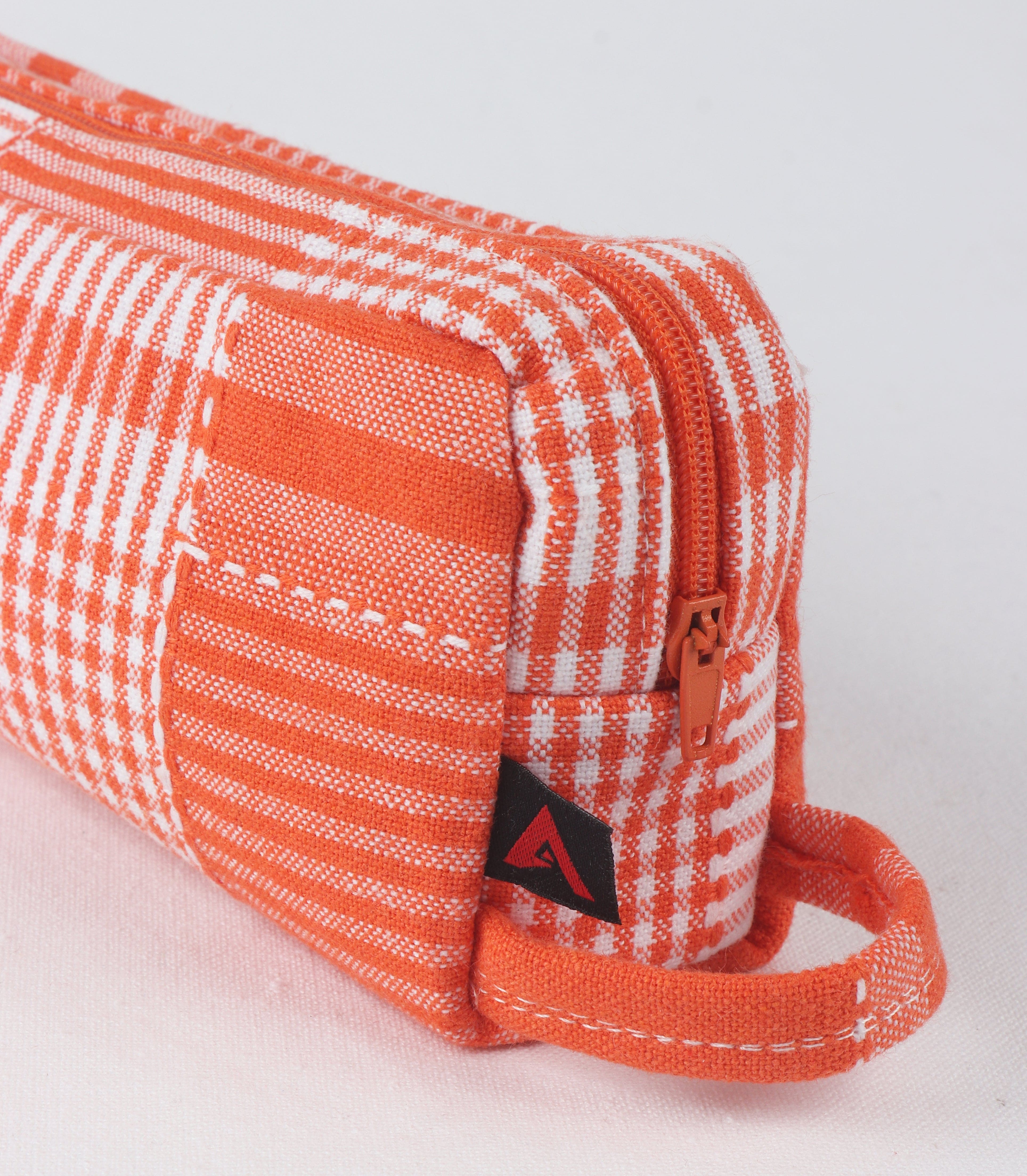 Cotton Orange Checked Pencil Pouches Pack of 2