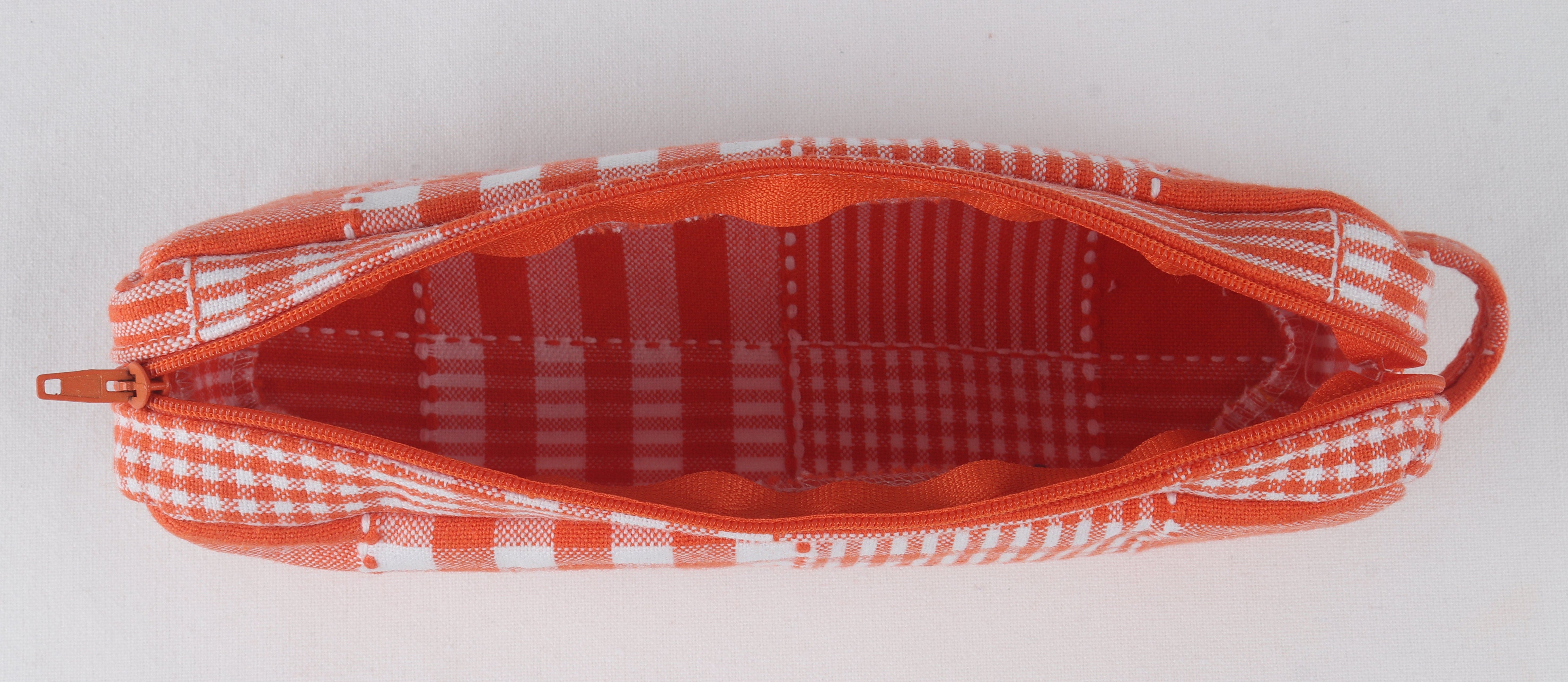 Cotton Orange Checked Pencil Pouches Pack of 2
