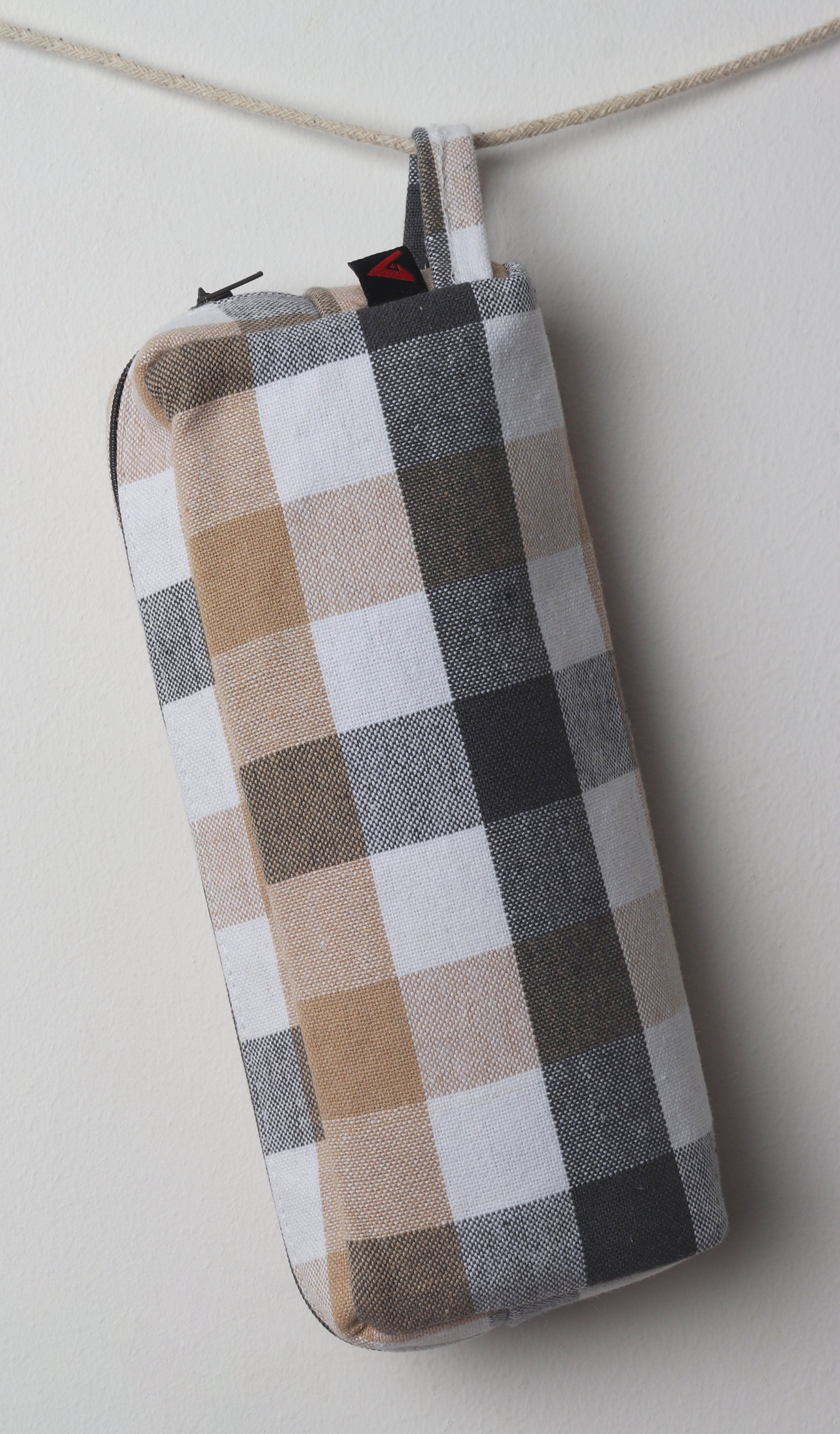 Cotton Beige and Grey Checked Pencil Pouches - Pack of 2 pcs