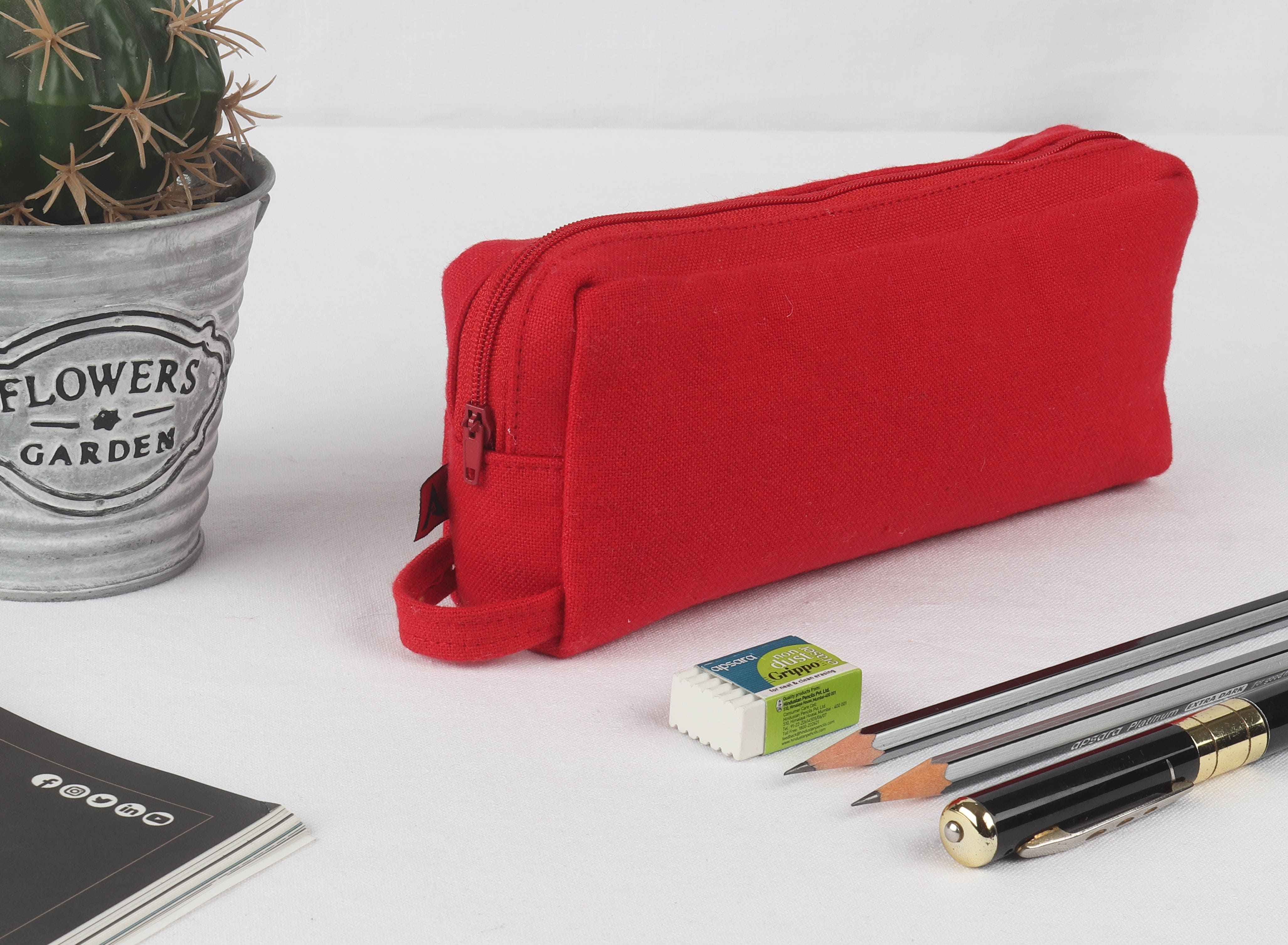 Cotton Red Pencil Pouches - Pack of 2 pcs