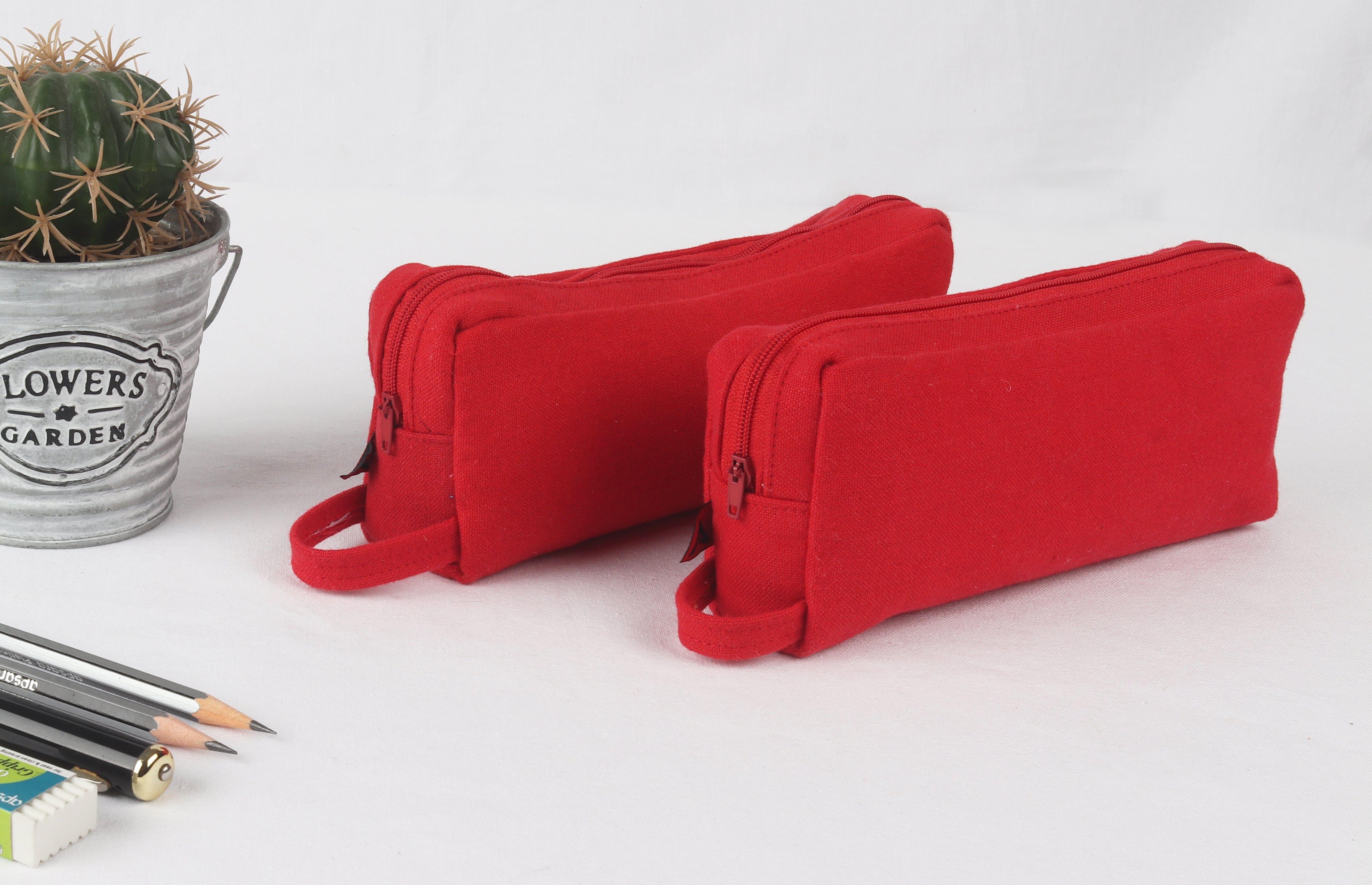 Cotton Red Pencil Pouches - Pack of 2 pcs