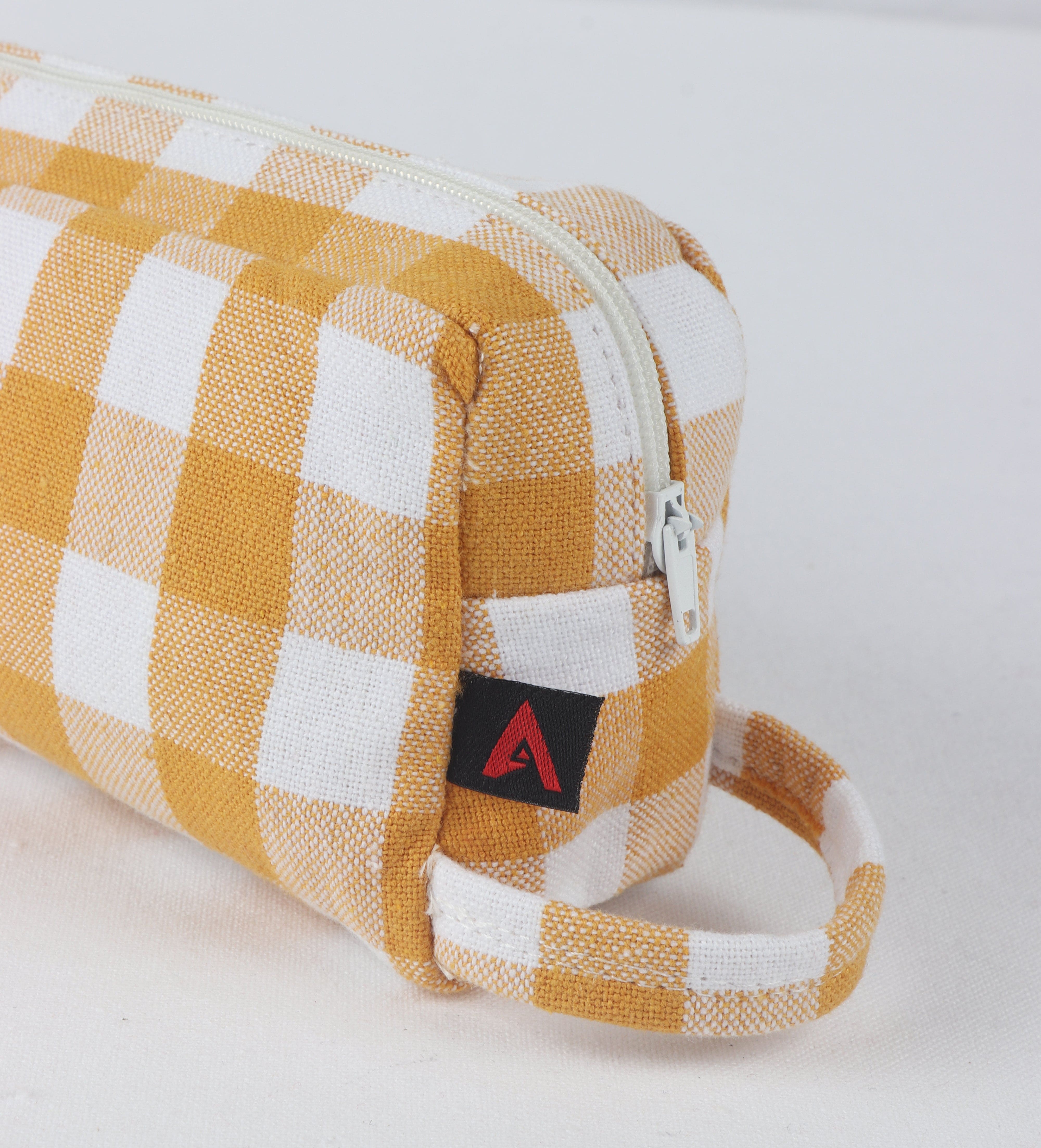Cotton Orange Checked Pencil Pouches