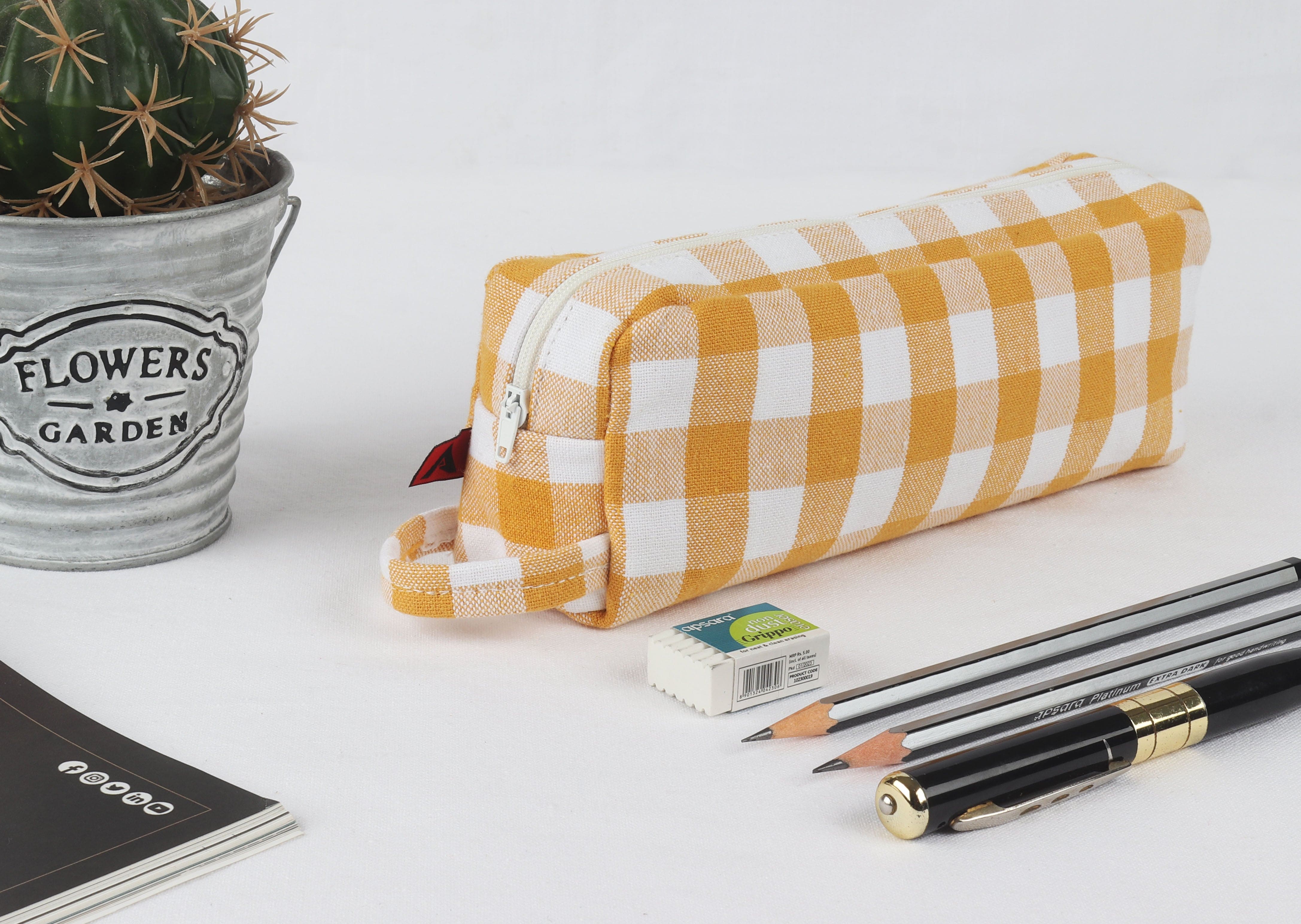 Cotton Orange Checked Pencil Pouches