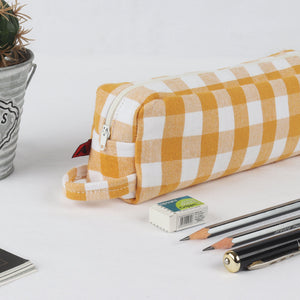 Cotton Orange Checked Pencil Pouches