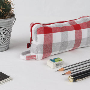 Cotton Checked Orange Pencil Pouches
