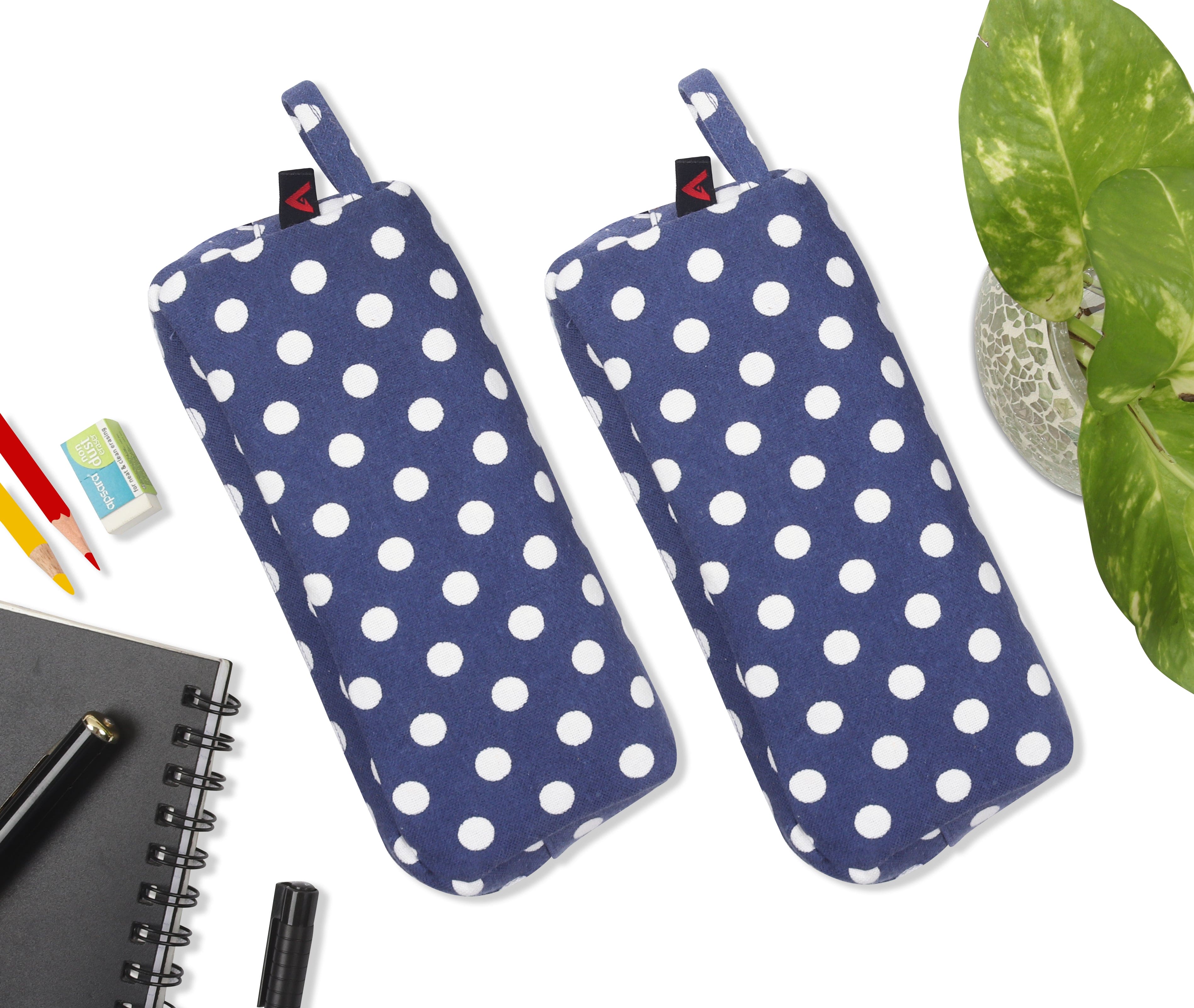 Cotton Dark Blue Dots Pencil Pouches - Pack of 2 pcs