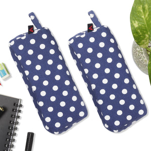 Cotton Dark Blue Dots Pencil Pouches - Pack of 2 pcs