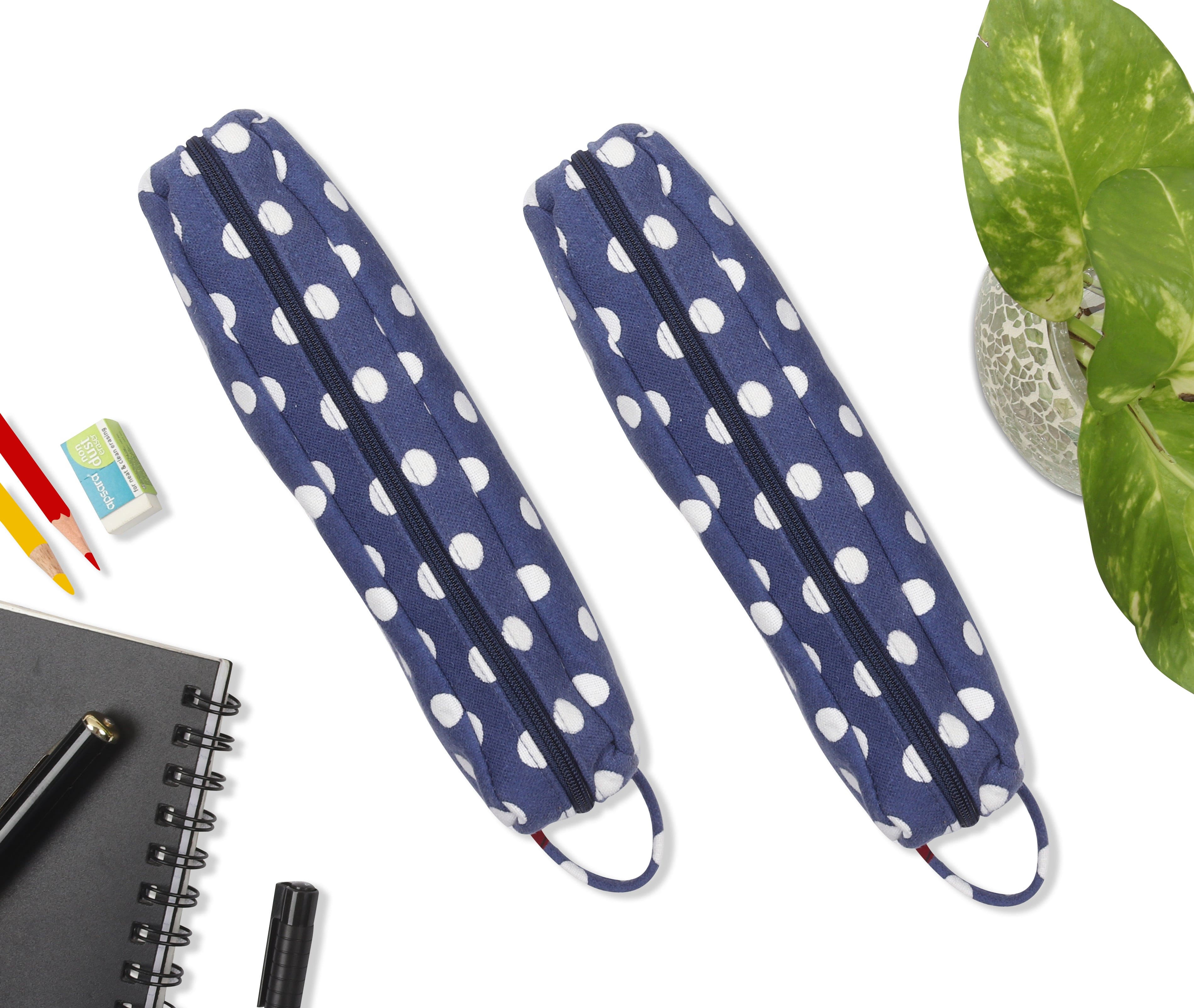 Cotton Dark Blue Dots Pencil Pouches - Pack of 2 pcs
