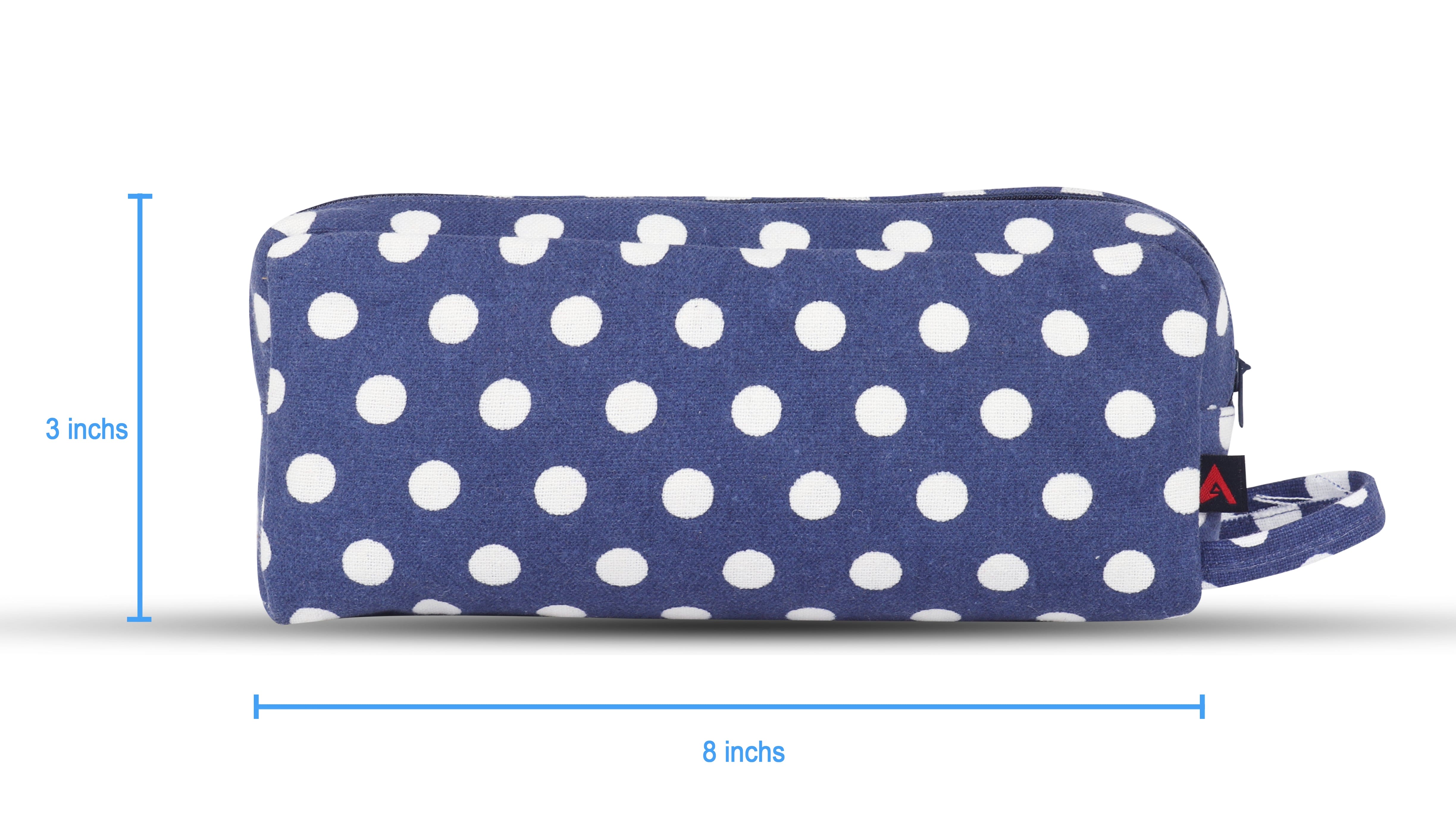 Cotton Dark Blue Dots Pencil Pouches - Pack of 2 pcs